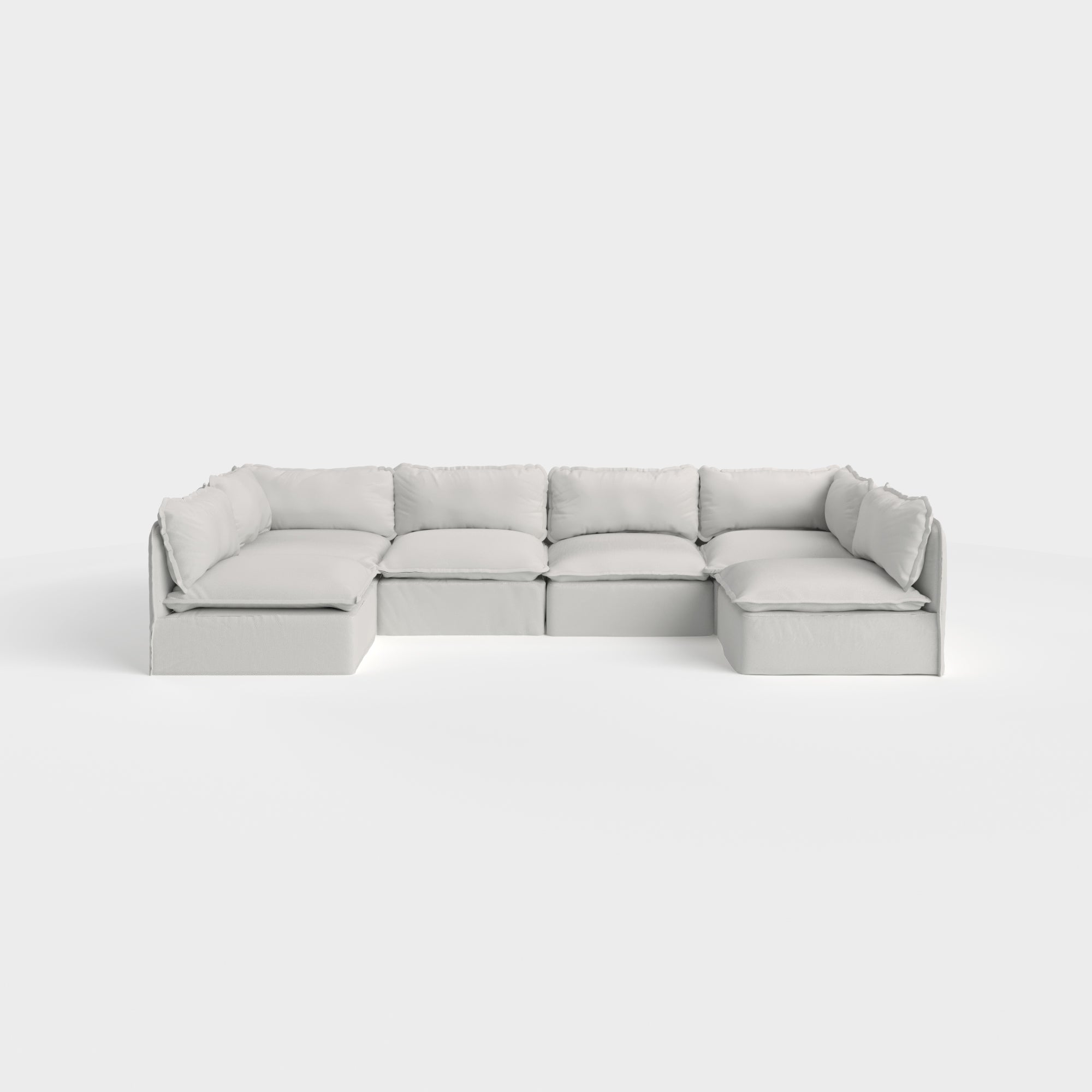 Modular Outdoor Washable 6-Seater Open-Ends U-Sectional | Nano Slubweave in Mist