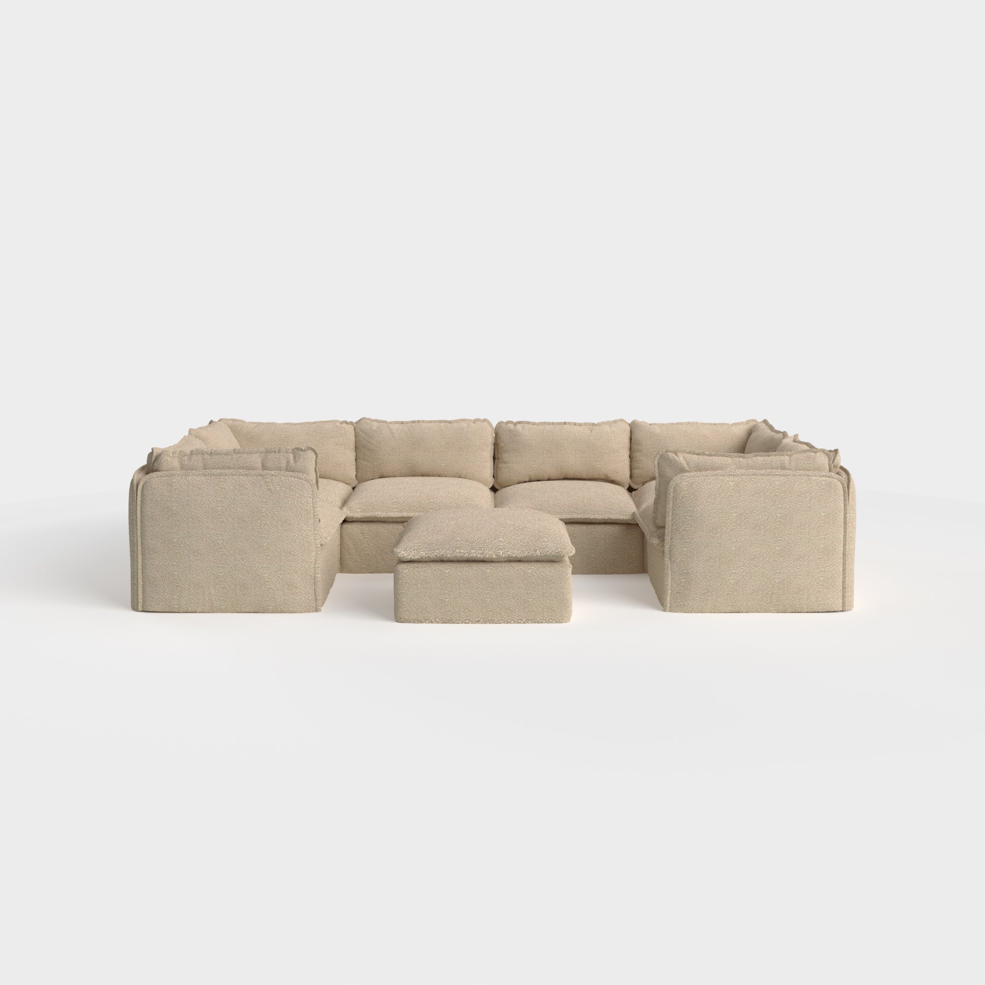 Modular Outdoor Washable 6-Seater U-Sectional + Ottoman | Alfresco Boucle in Cashew