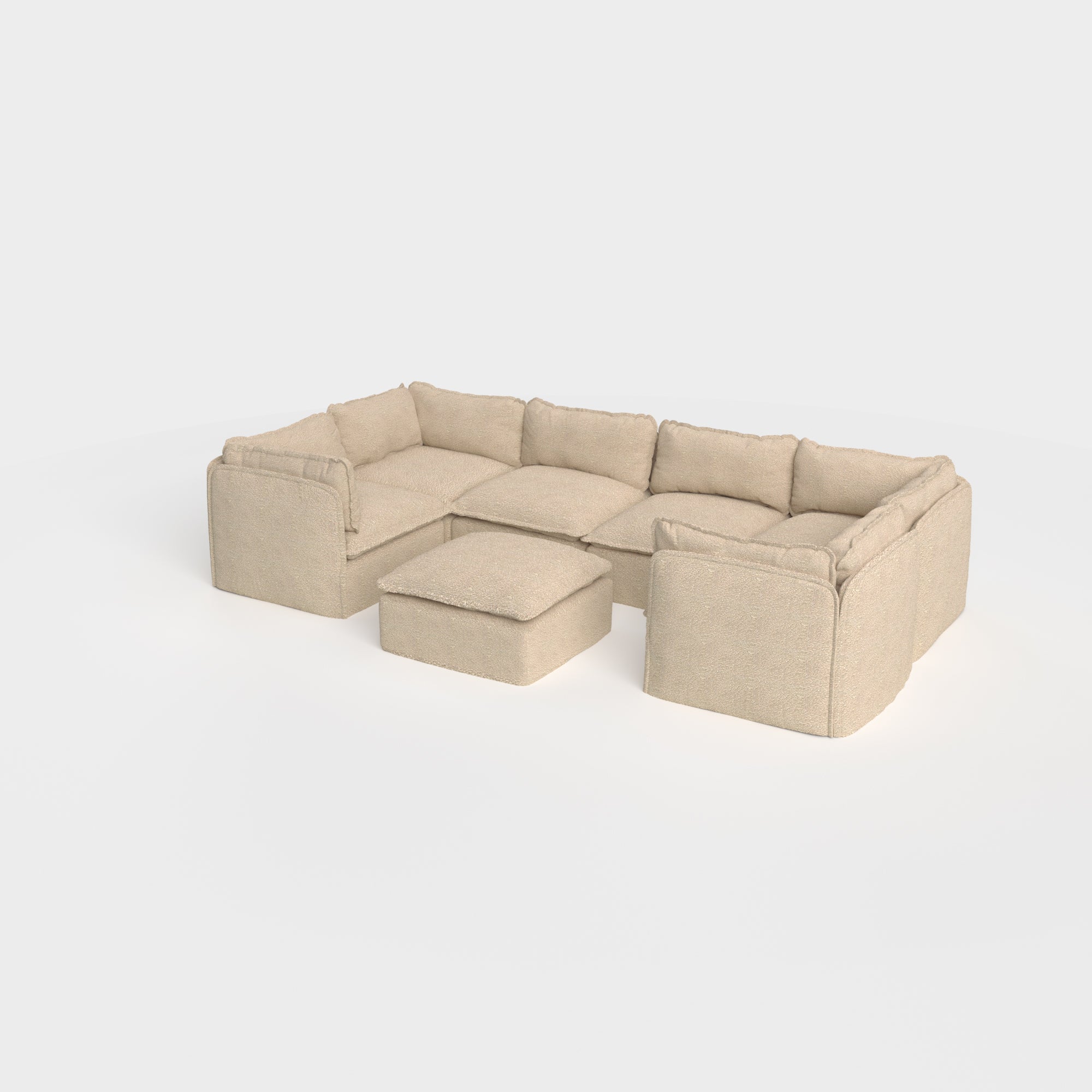 Modular Outdoor Washable 6-Seater U-Sectional + Ottoman | Alfresco Boucle in Cashew