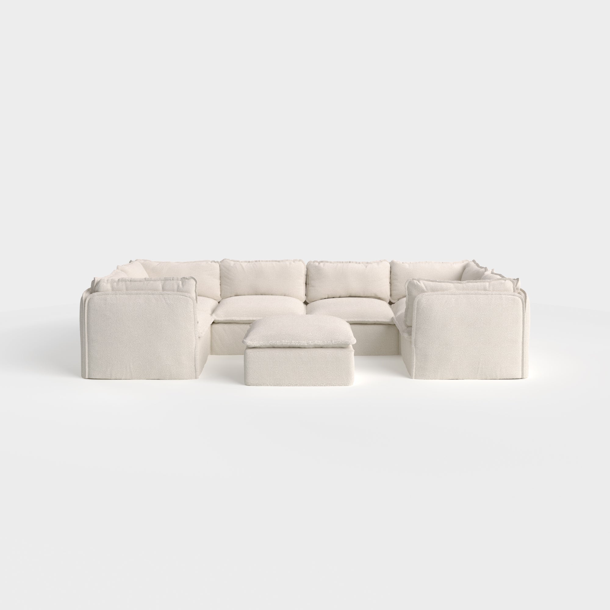 Modular Outdoor Washable 6-Seater U-Sectional + Ottoman | Alfresco Boucle in Creme