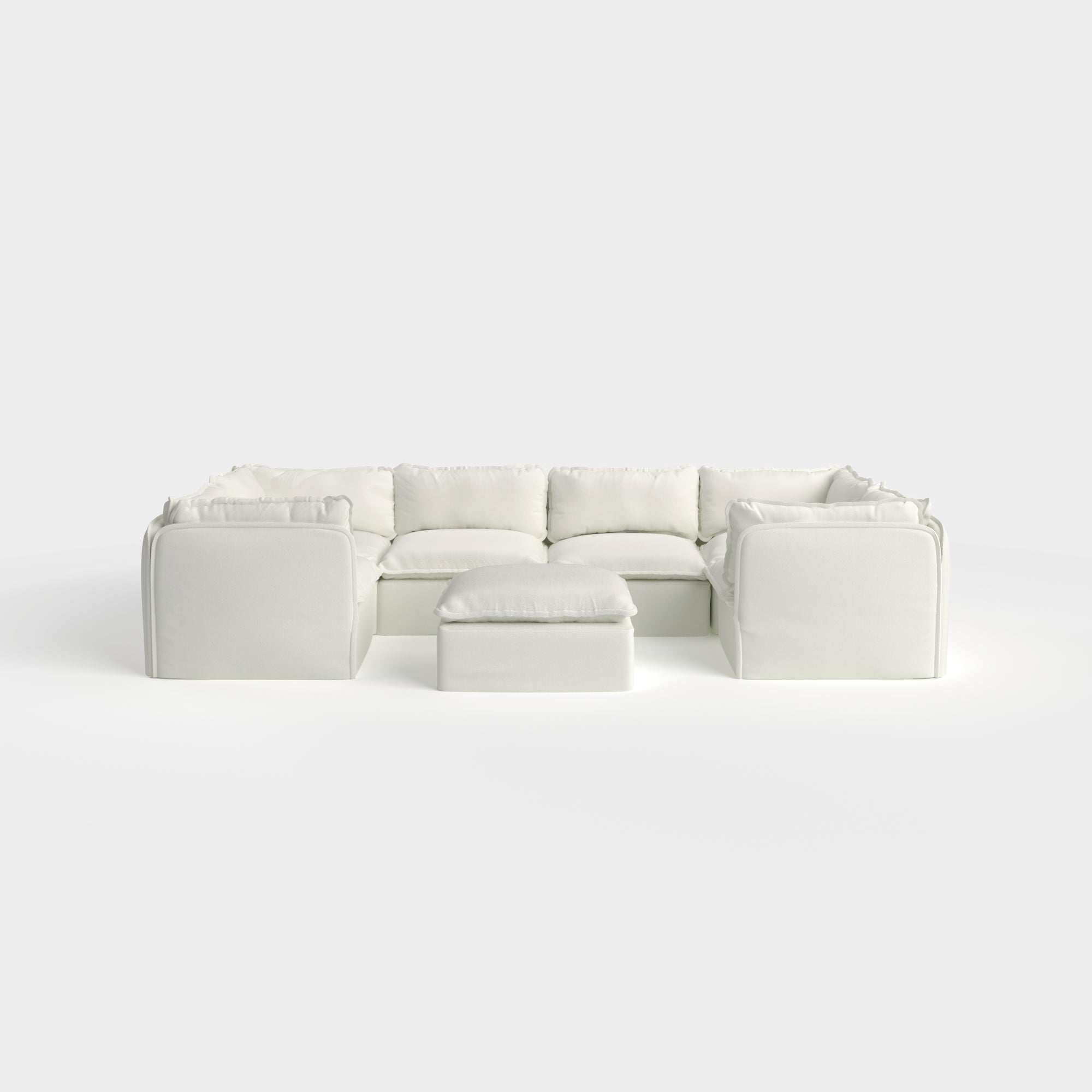 Modular Outdoor Washable 6-Seater U-Sectional + Ottoman | Classic Canvas in Cloud