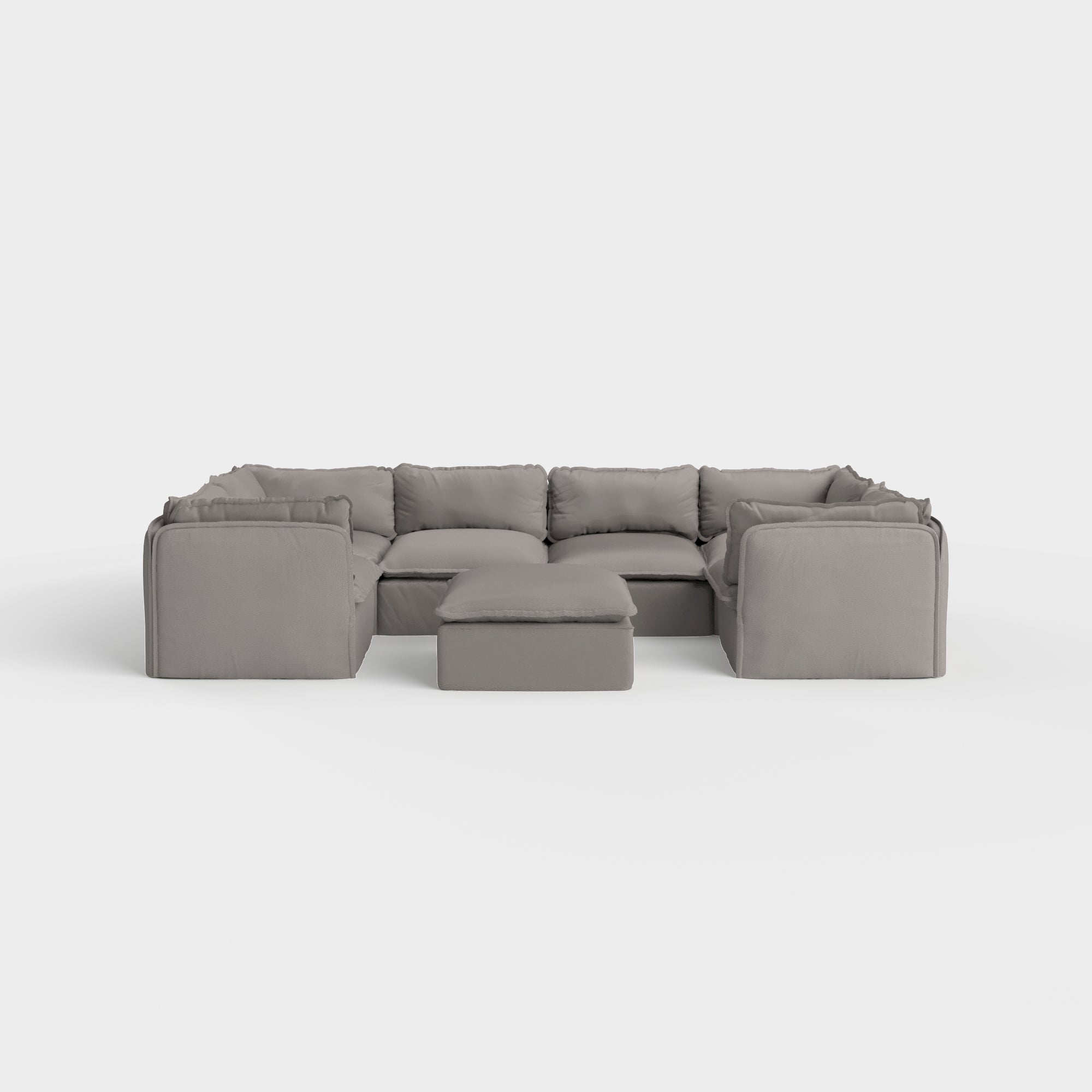 Modular Outdoor Washable 6-Seater U-Sectional + Ottoman | Nano Slubweave in Haze Gray