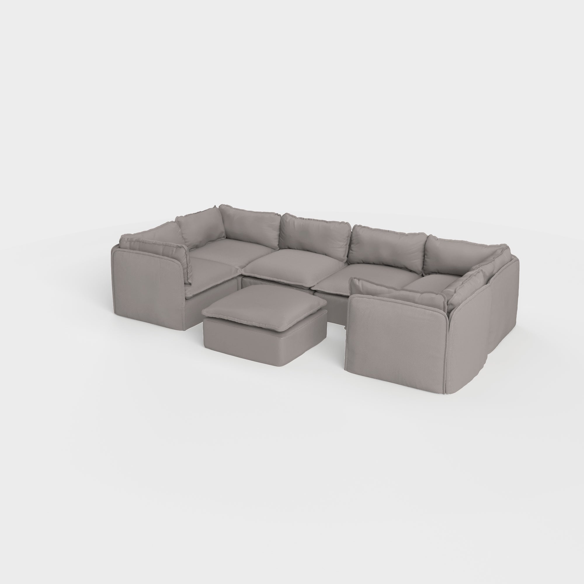 Modular Outdoor Washable 6-Seater U-Sectional + Ottoman | Nano Slubweave in Haze Gray