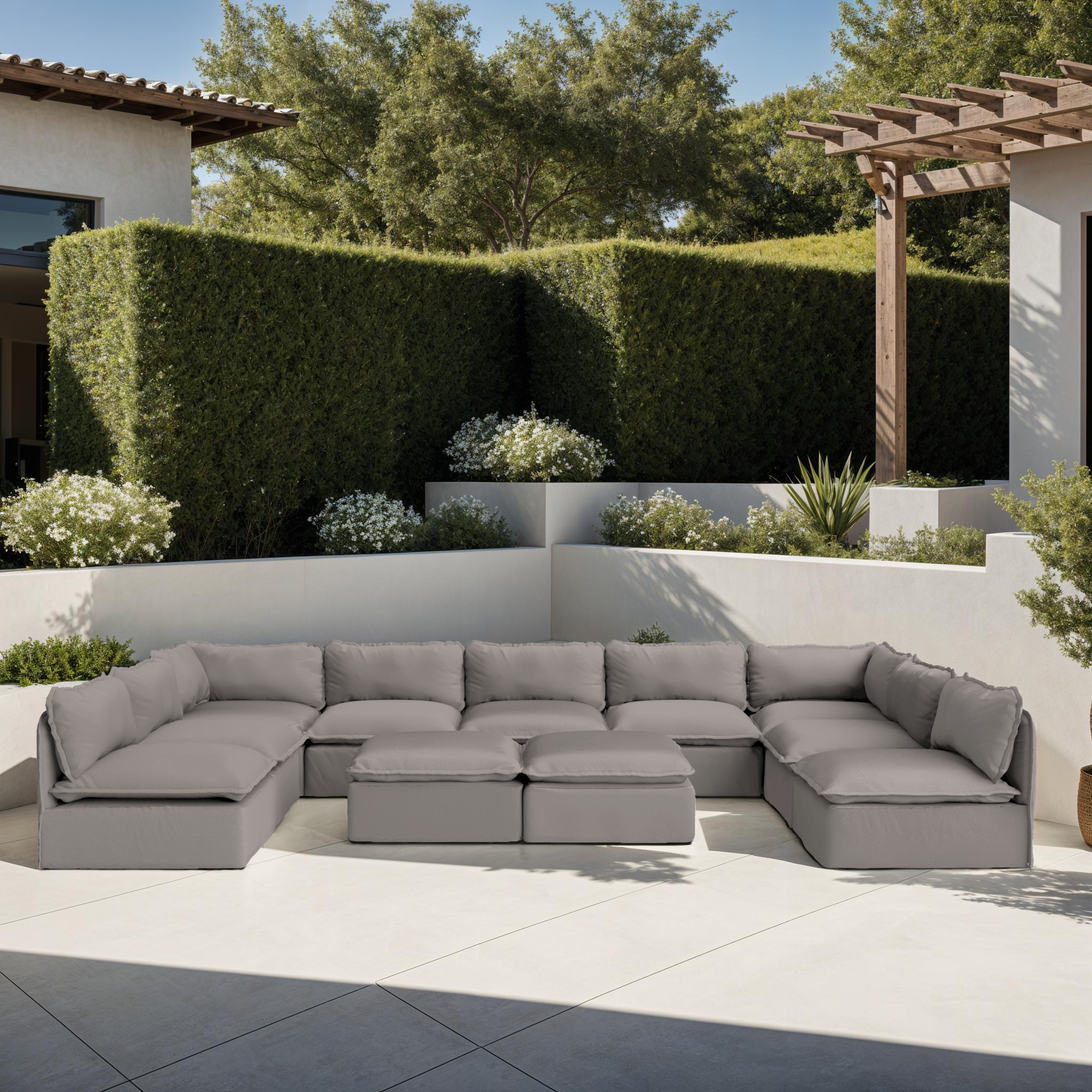 Modular Outdoor Washable 6-Seater U-Sectional + Ottoman | Nano Slubweave in Haze Gray