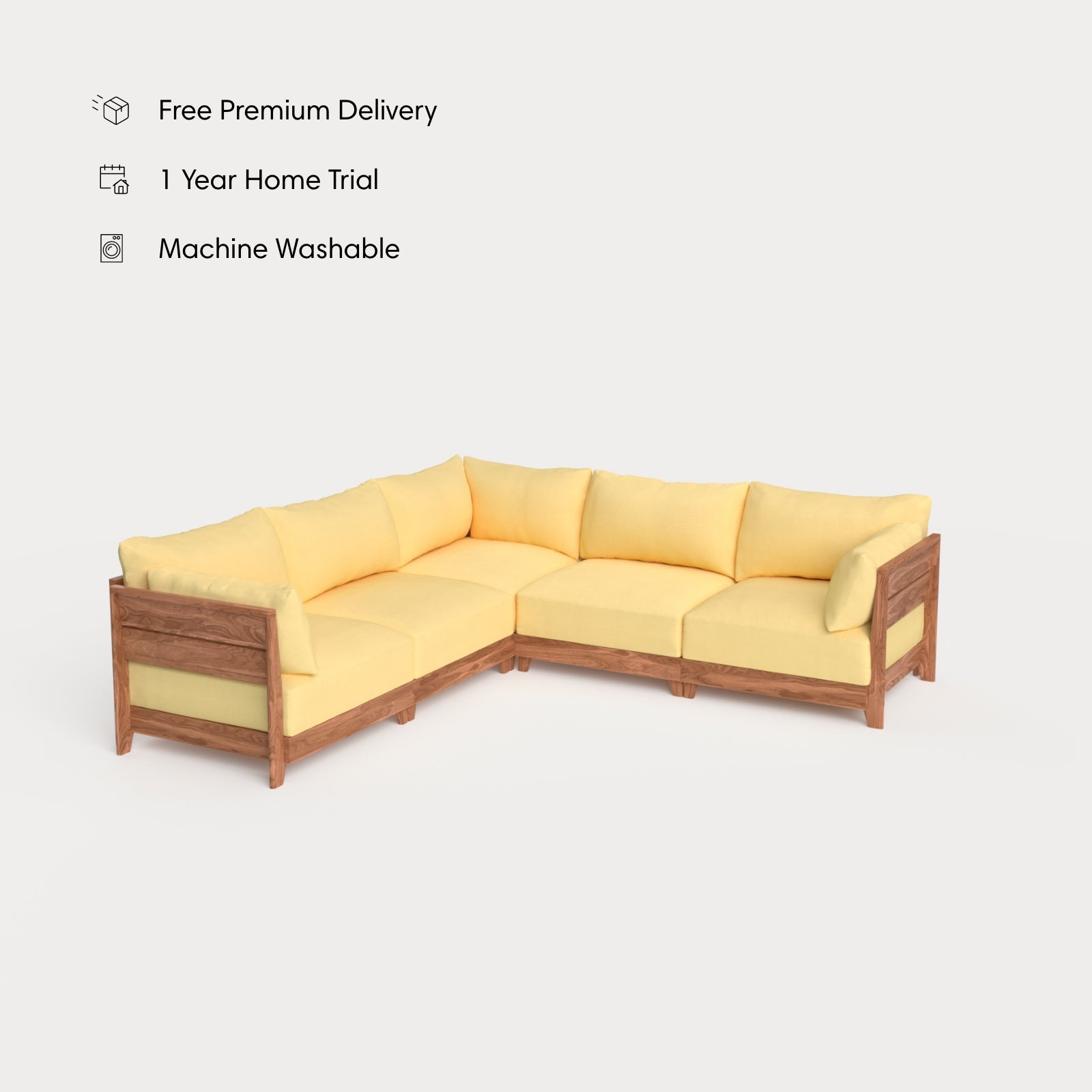 Dwell™ Modular Teak Outdoor 5-Seater L-Sectional | Classic Canvas in Sun