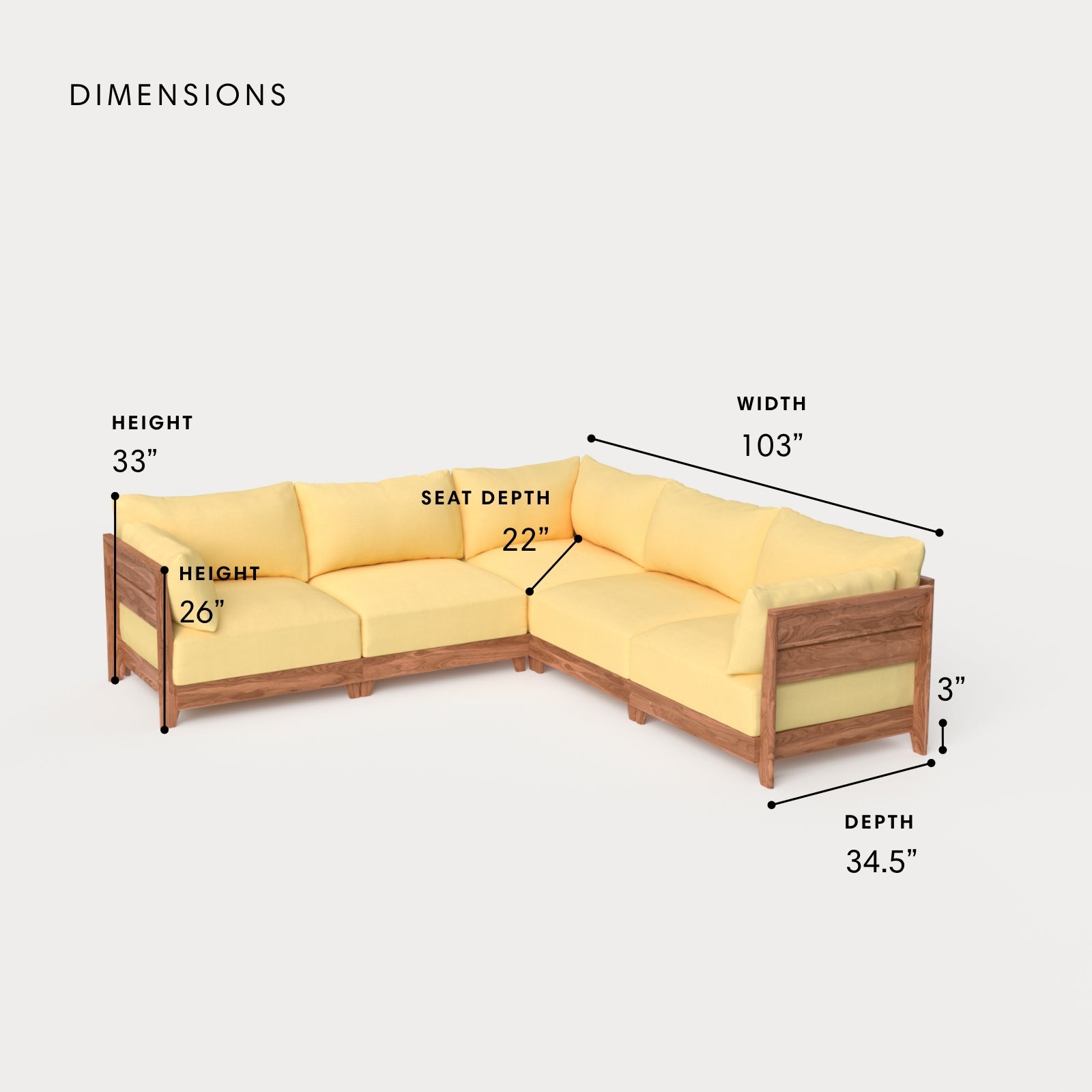 Dwell™ Modular Teak Outdoor 5-Seater L-Sectional | Classic Canvas in Sun