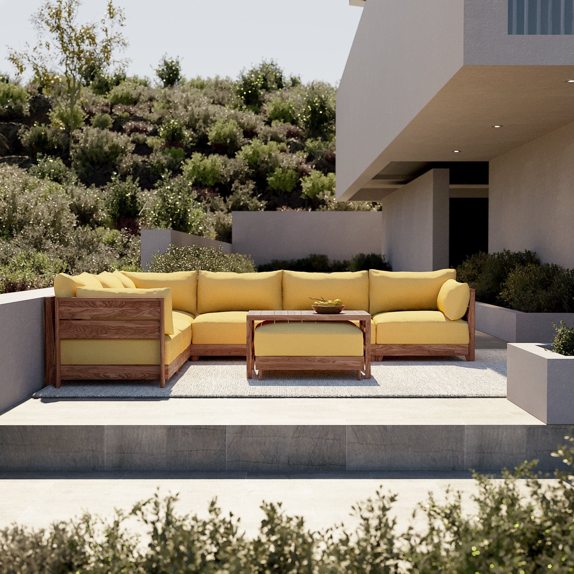 Dwell™ Modular Teak Outdoor 5-Seater L-Sectional | Classic Canvas in Sun