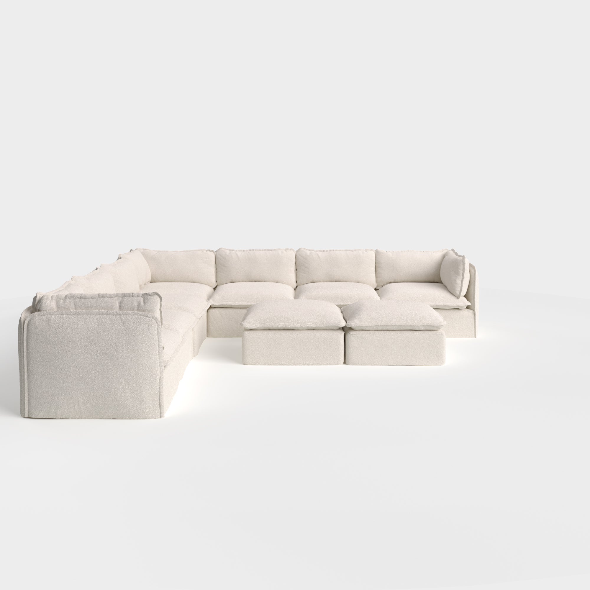 Modular Outdoor Washable 7-Seater Corner Sectional  + Bench Ottoman | Alfresco Boucle in Creme