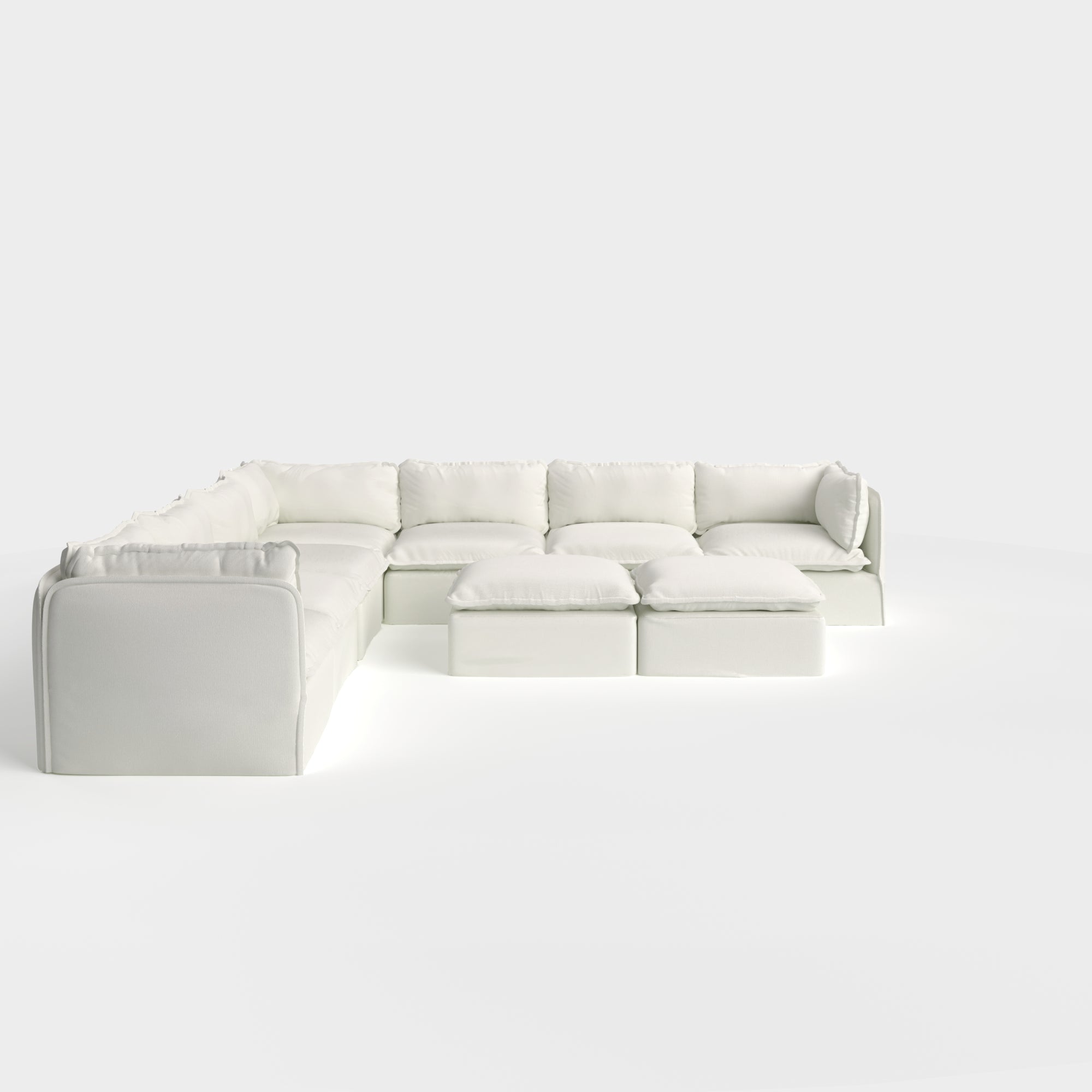 Modular Outdoor Washable 7-Seater Corner Sectional  + Bench Ottoman | Classic Canvas in Cloud