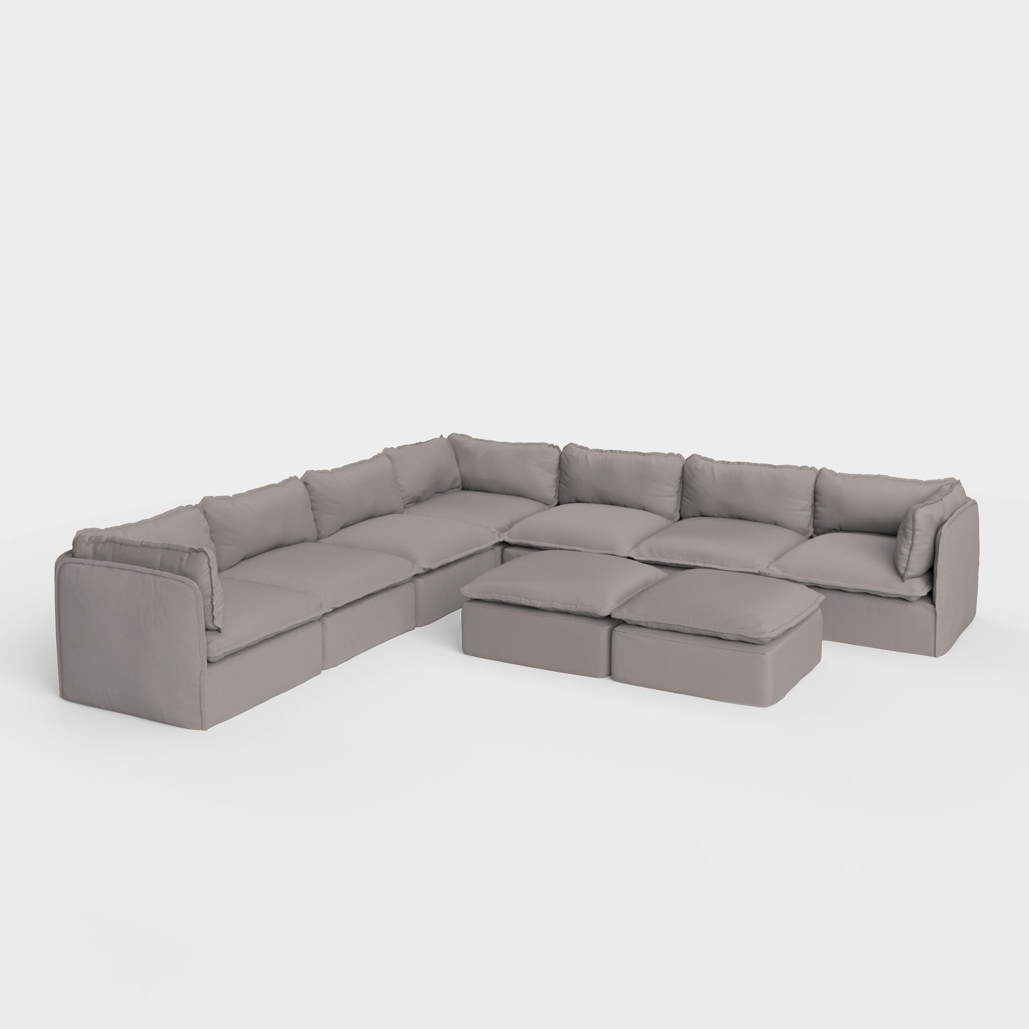 Modular Outdoor Washable 7-Seater Corner Sectional + Bench Ottoman | Nano Slubweave in Haze Gray