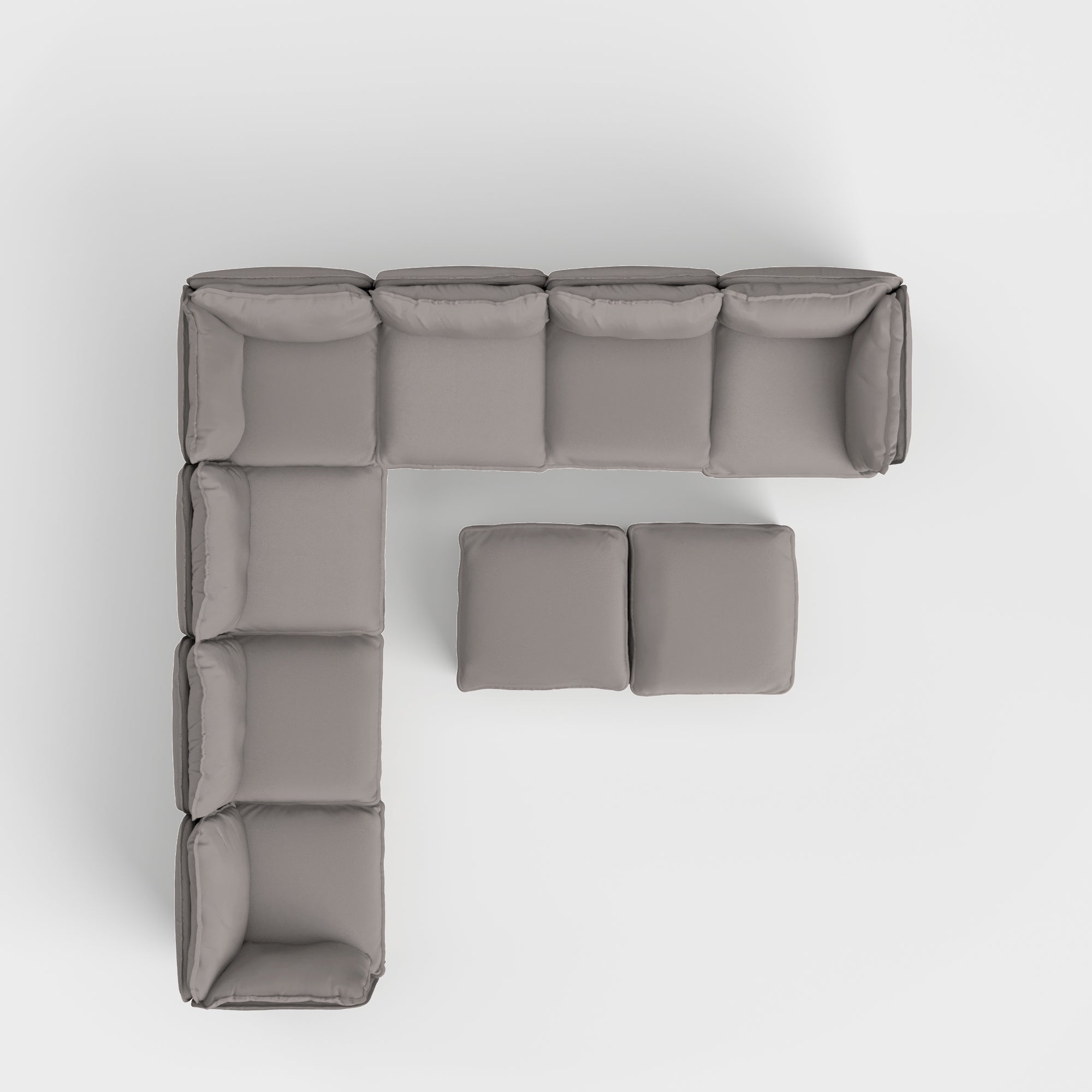 Modular Outdoor Washable 7-Seater Corner Sectional + Bench Ottoman | Nano Slubweave in Haze Gray