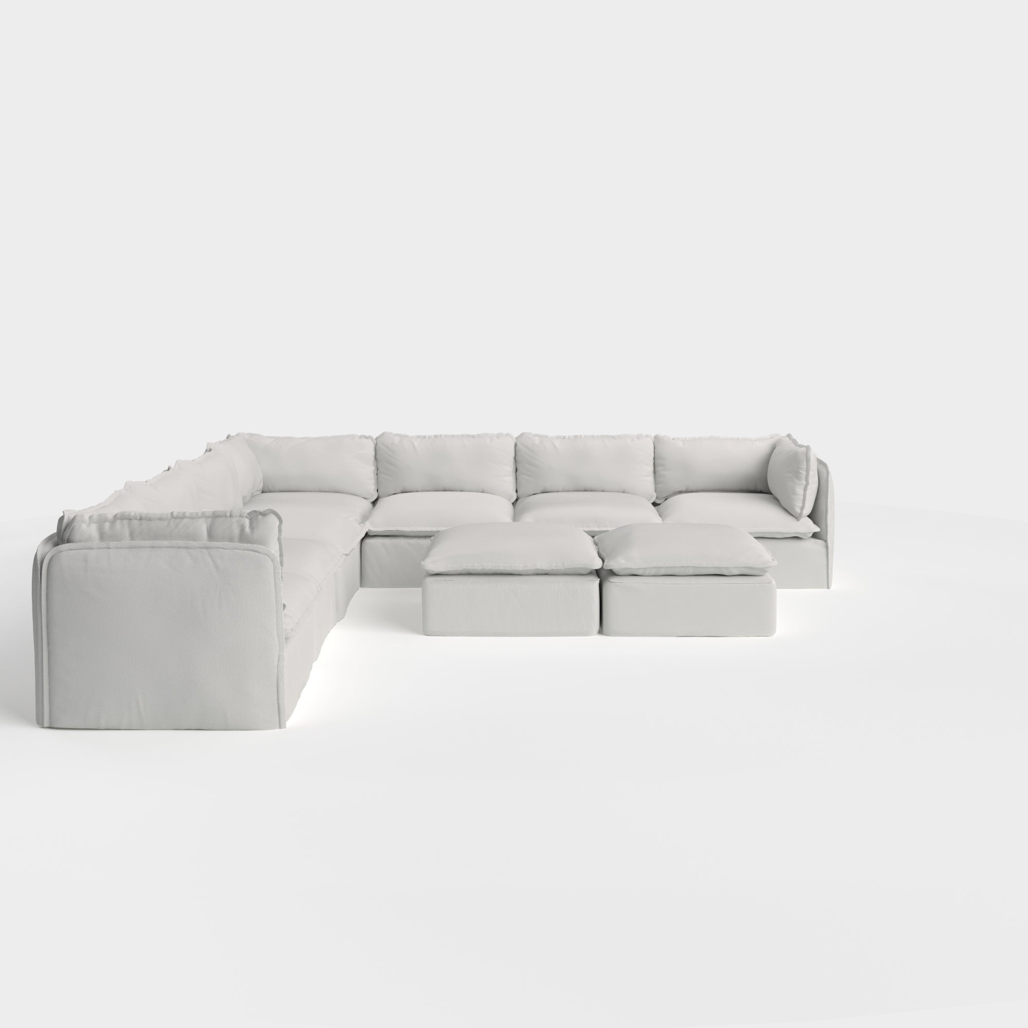 Modular Outdoor Washable 7-Seater Corner Sectional  + Bench Ottoman | Nano Slubweave in Mist