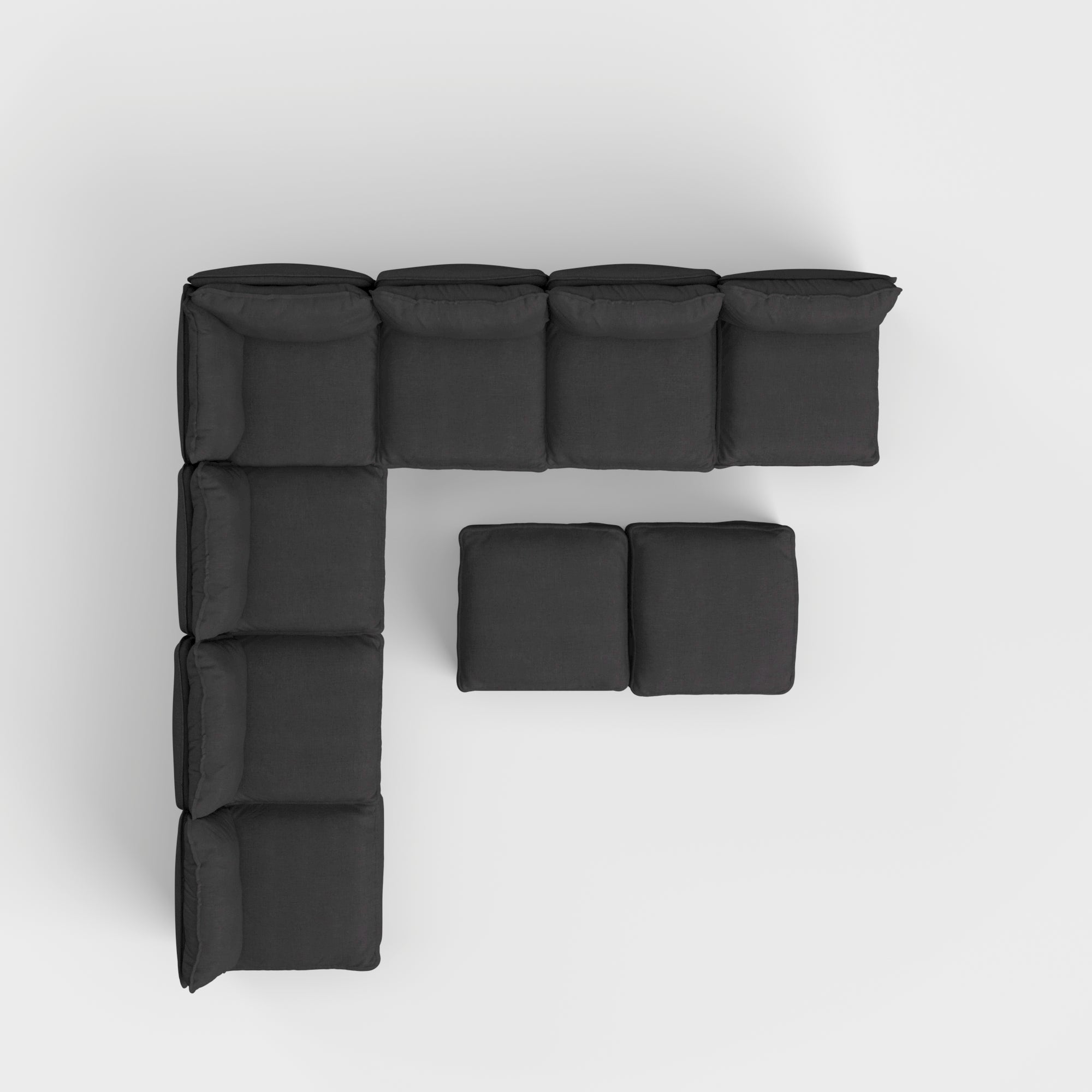Modular Outdoor Washable 7-Seater Open-Ends Corner Sectional + Bench Ottoman | Classic Canvas in Charcoal