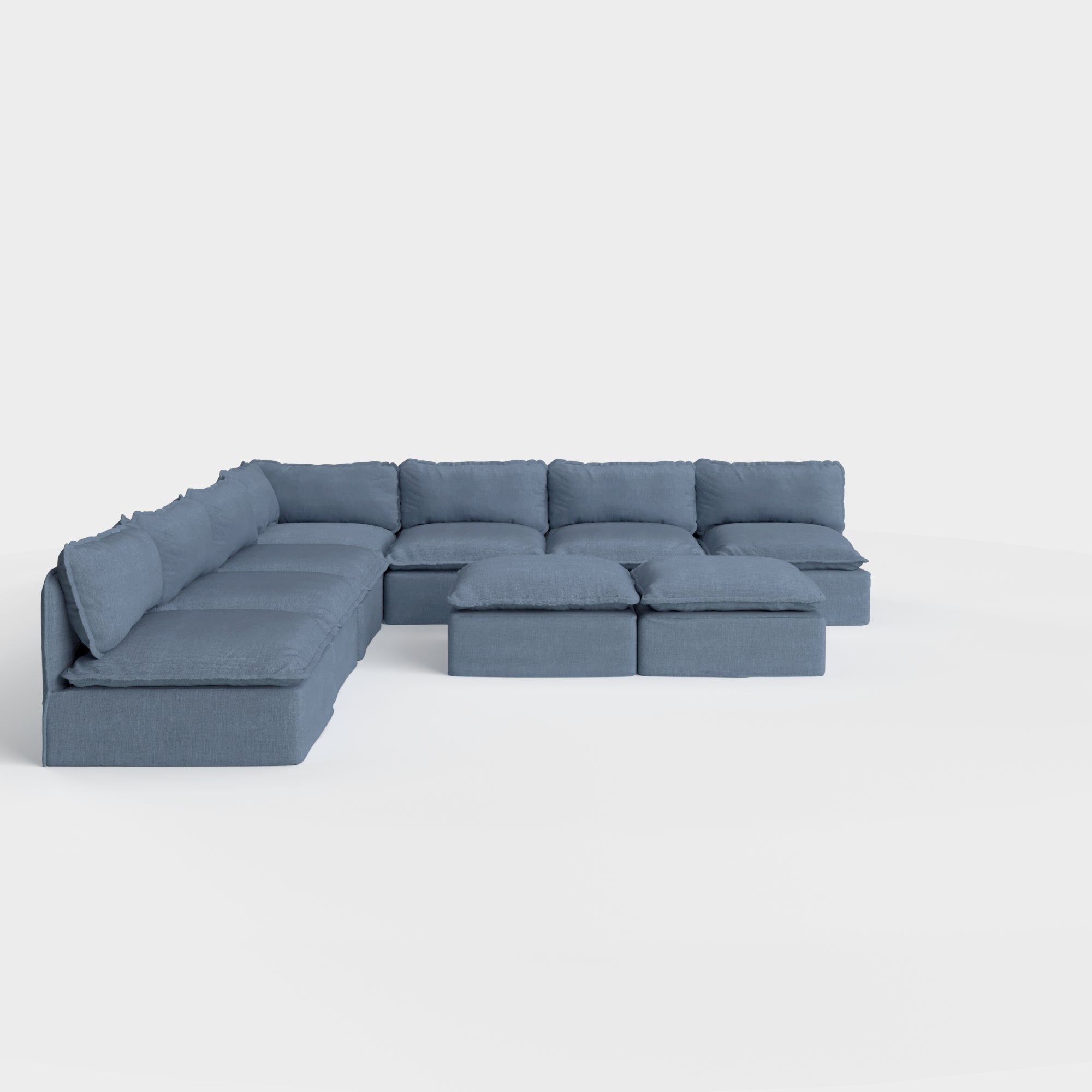 Modular Outdoor Washable 7-Seater Open-Ends Corner Sectional  + Bench Ottoman | Classic Canvas in Ocean