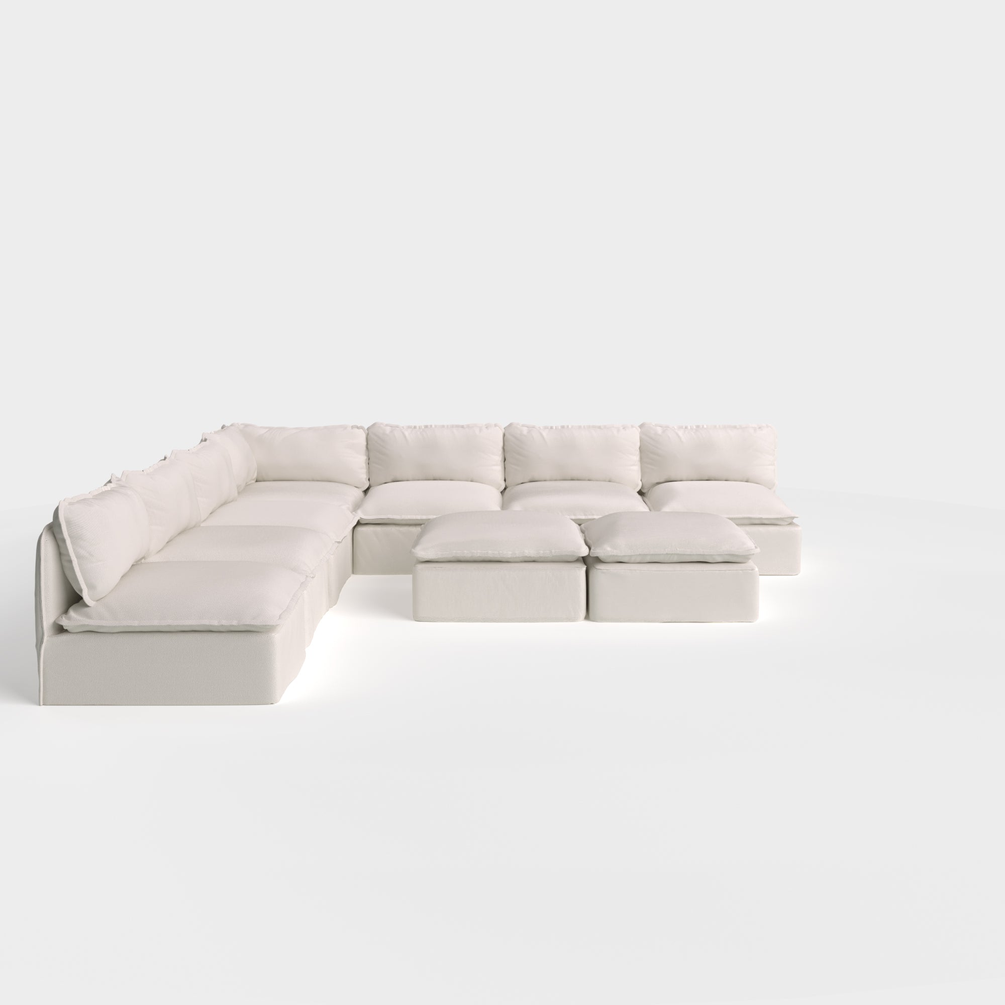 Modular Outdoor Washable 7-Seater Open-Ends Corner Sectional  + Bench Ottoman | Nano Slubweave in Chai