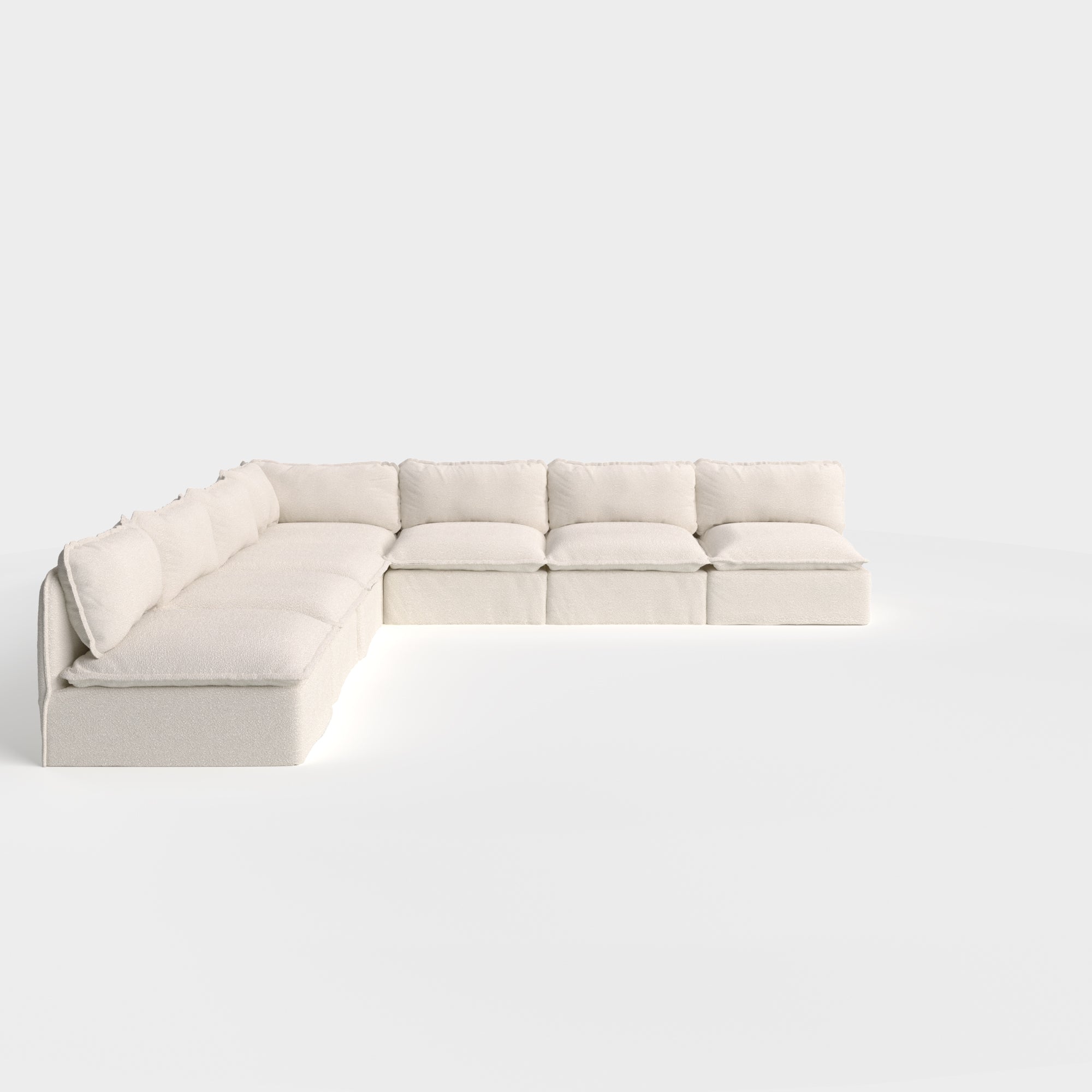 Modular Outdoor Washable 7-Seater Open-Ends Corner Sectional | Alfresco Boucle in Creme