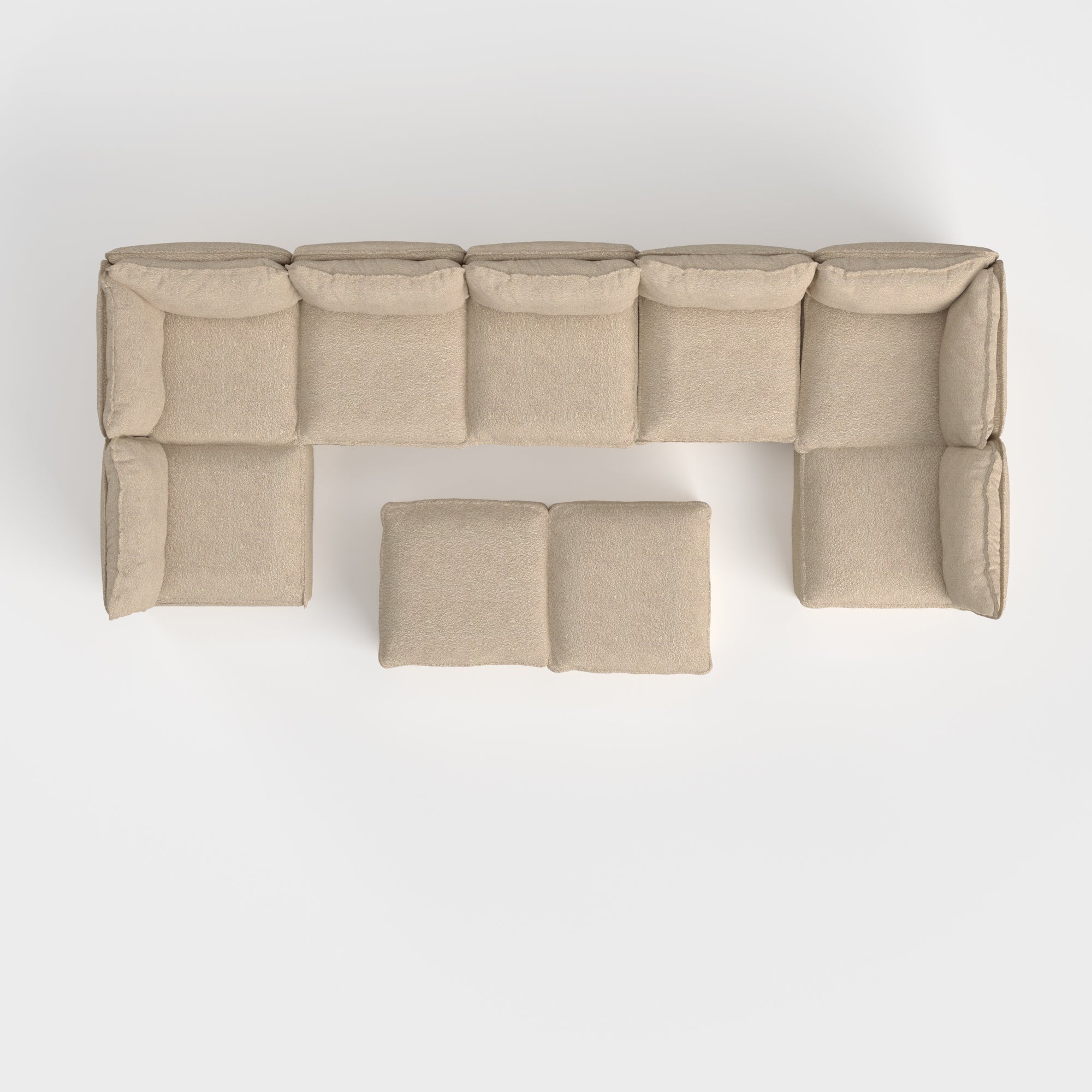 Modular Outdoor Washable 7-Seater Open-Ends U-Sectional + Bench Ottoman | Alfresco Boucle in Cashew