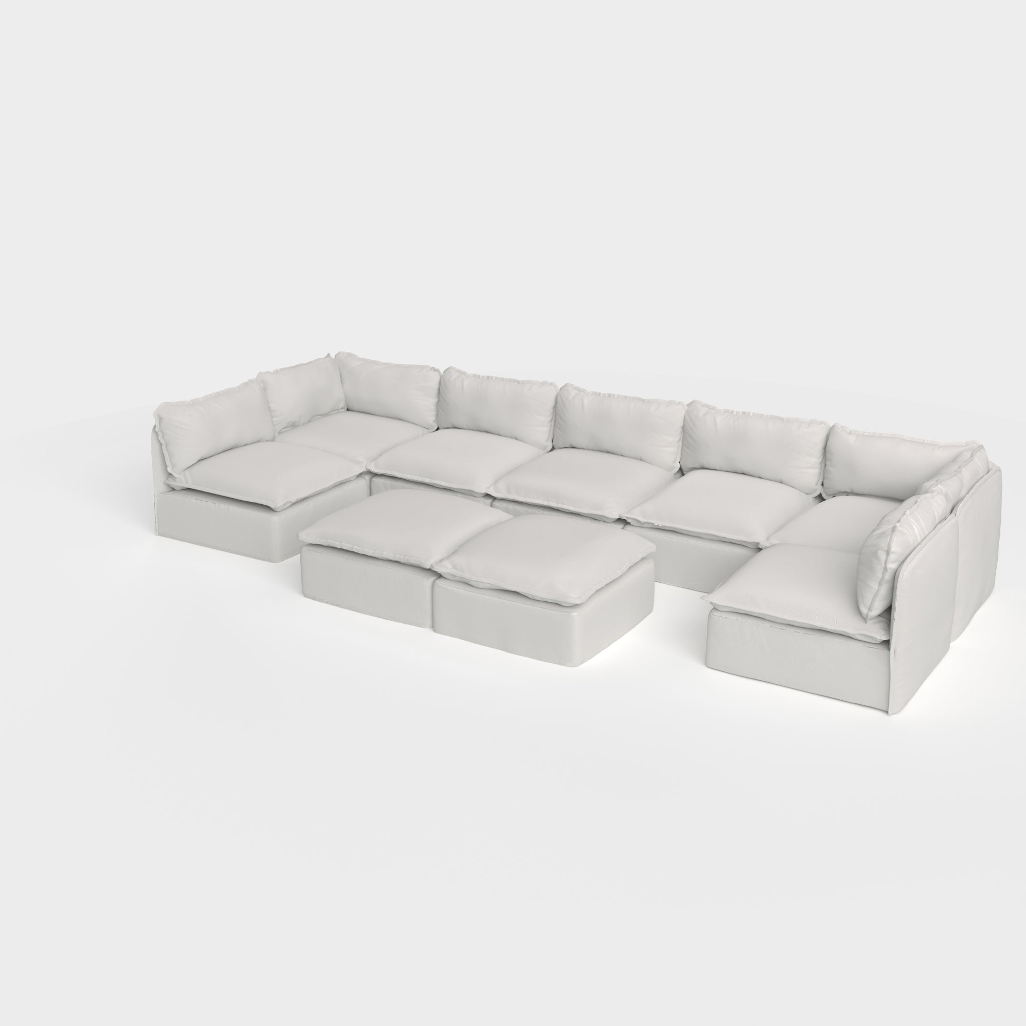 Modular Outdoor Washable 7-Seater Open-Ends U-Sectional + Bench Ottoman | Nano Slubweave in Mist