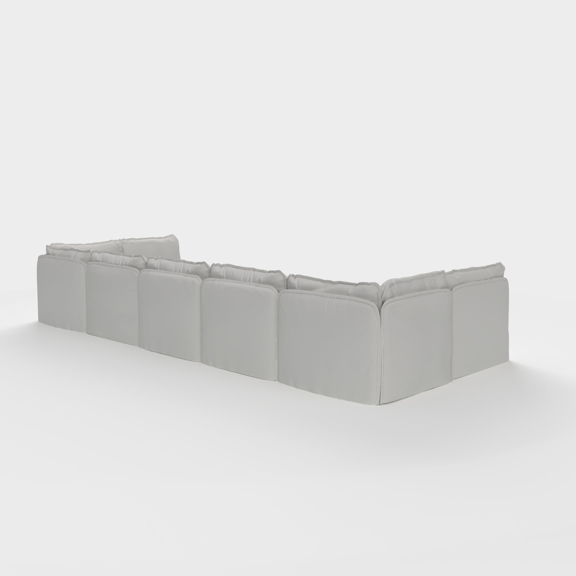 Modular Outdoor Washable 7-Seater Open-Ends U-Sectional + Bench Ottoman | Nano Slubweave in Mist