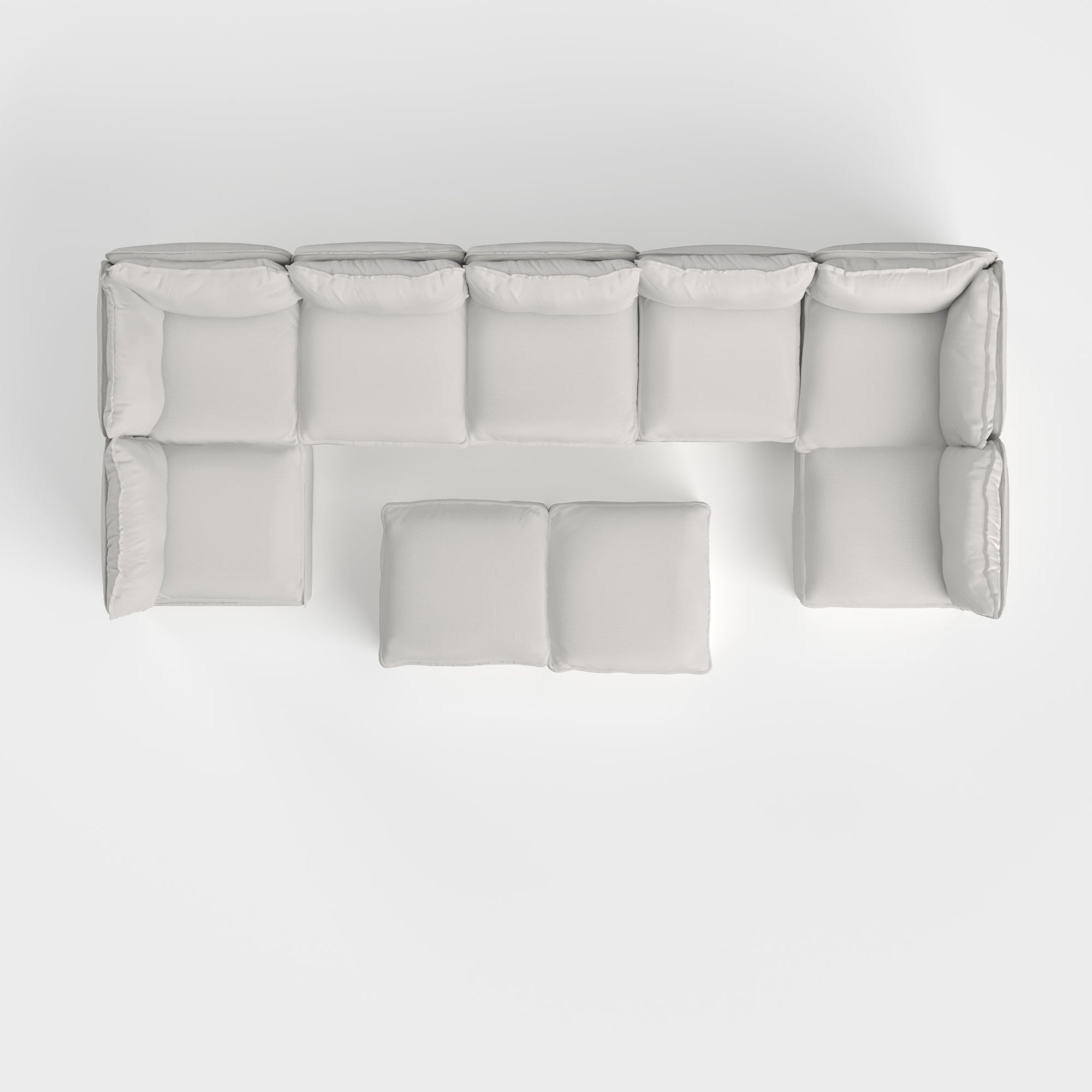 Modular Outdoor Washable 7-Seater Open-Ends U-Sectional + Bench Ottoman | Nano Slubweave in Mist