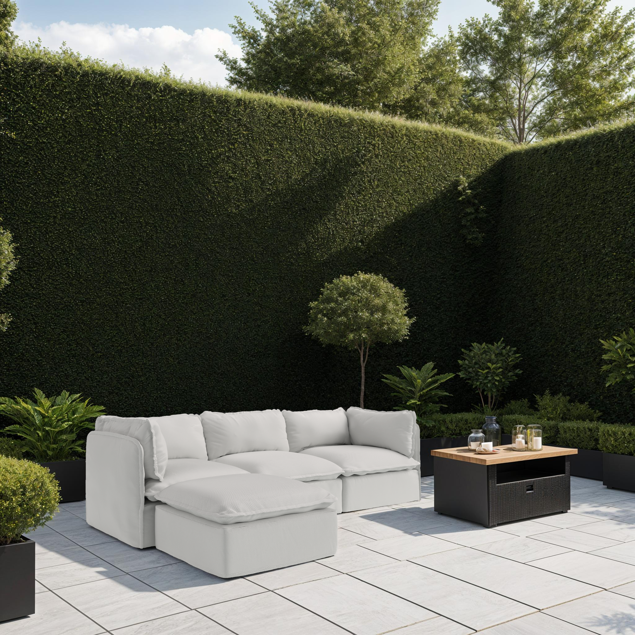 Modular Outdoor Washable 7-Seater Open-Ends U-Sectional + Bench Ottoman | Nano Slubweave in Mist