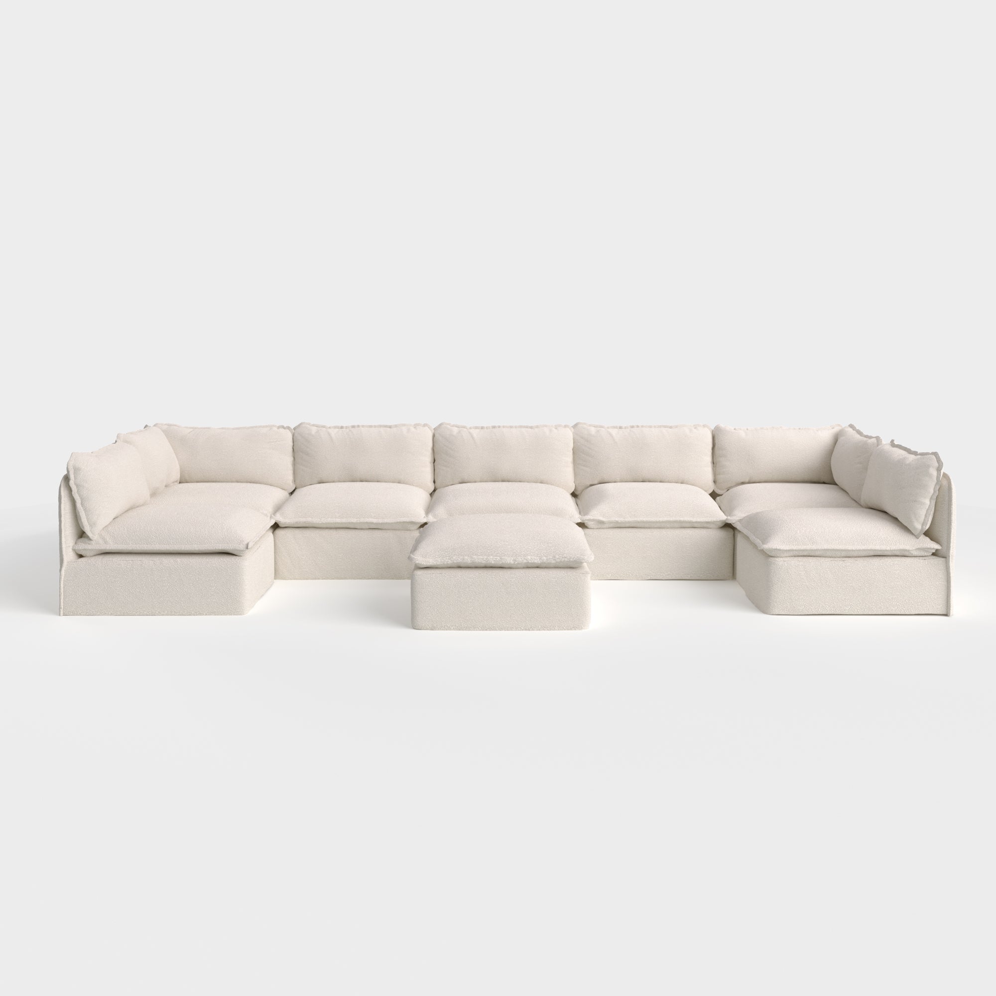 Modular Outdoor Washable 7-Seater Open-Ends U-Sectional + Ottoman | Alfresco Boucle in Creme
