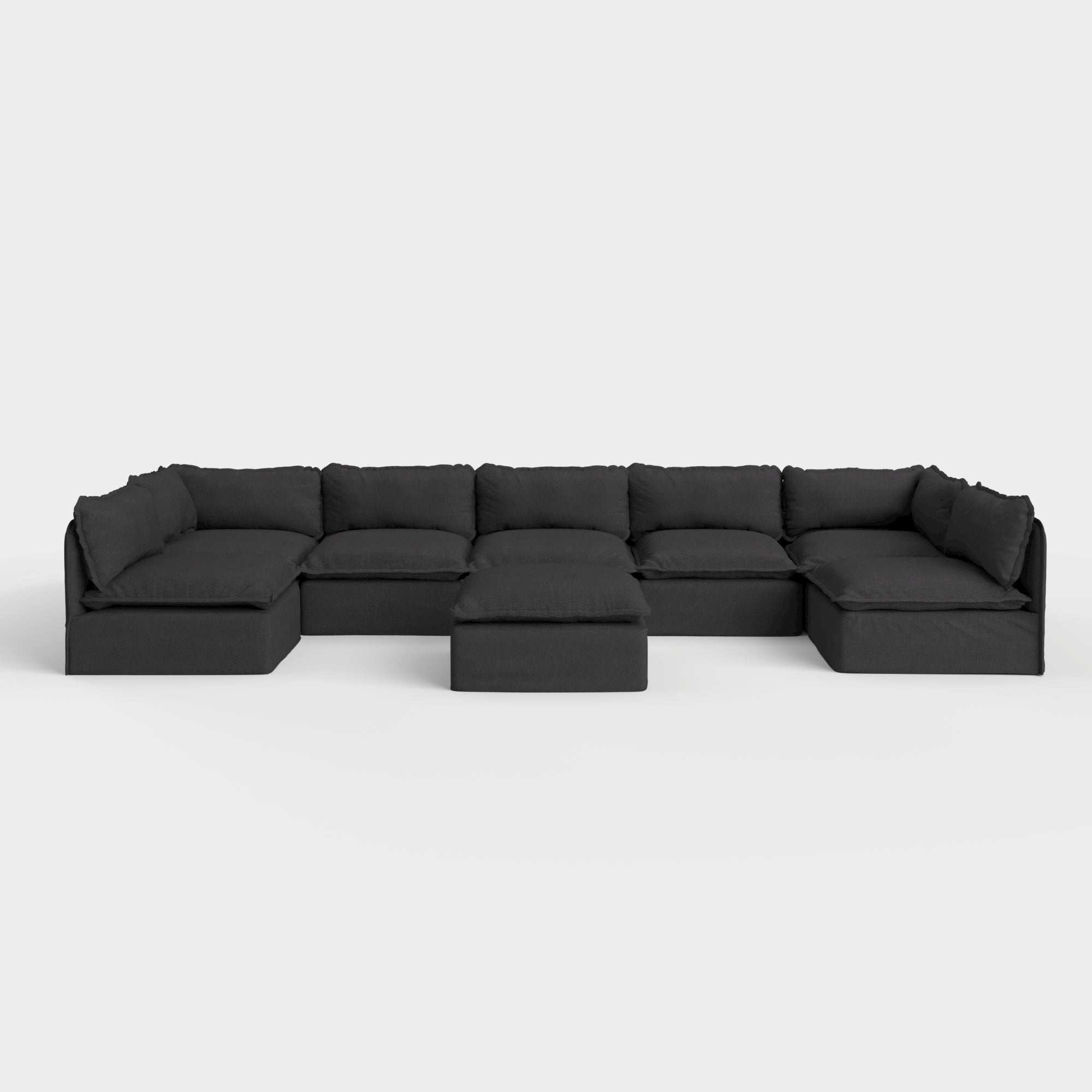 Modular Outdoor Washable 7-Seater Open-Ends U-Sectional + Ottoman | Classic Canvas in Charcoal