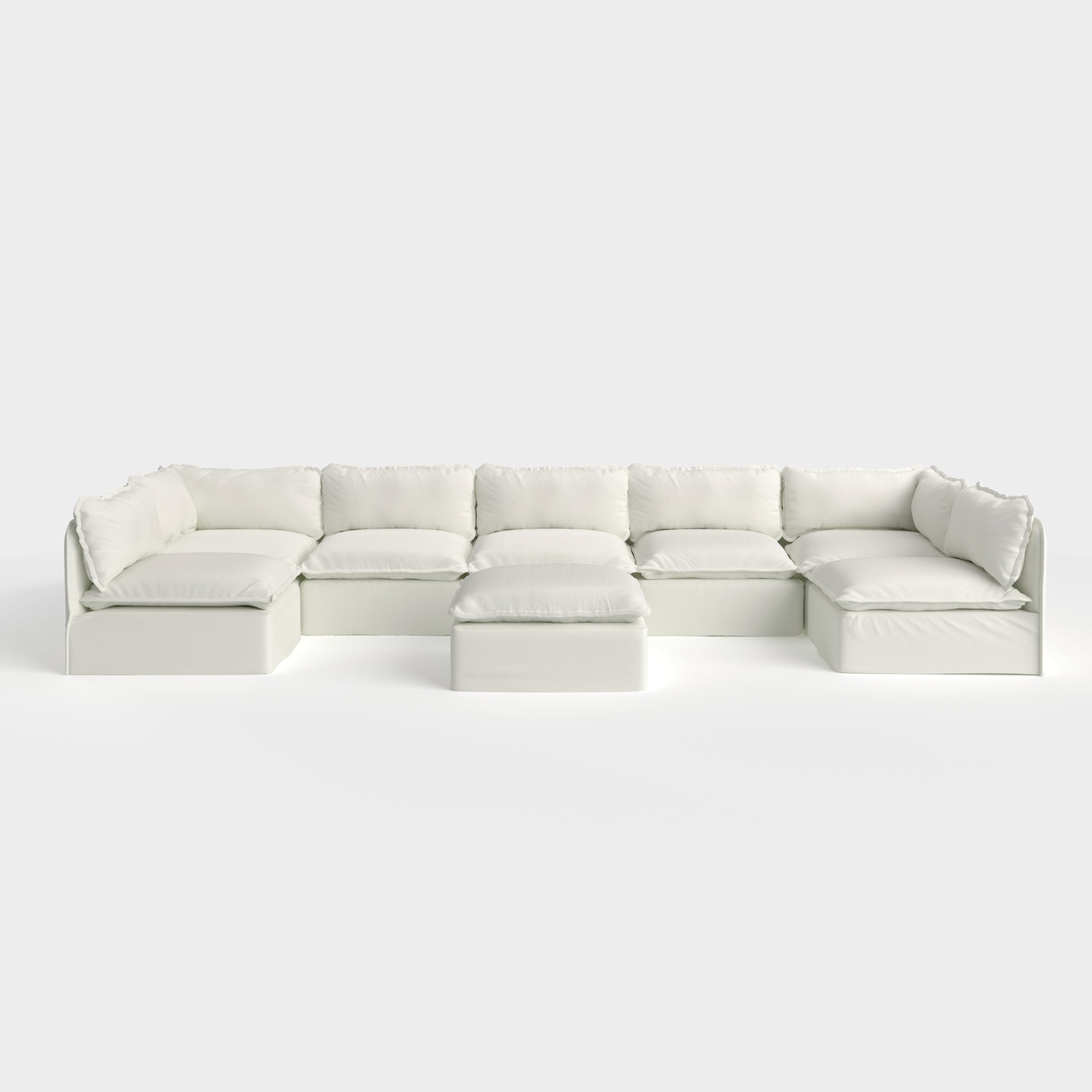 Modular Outdoor Washable 7-Seater Open-Ends U-Sectional + Ottoman | Classic Canvas in Cloud