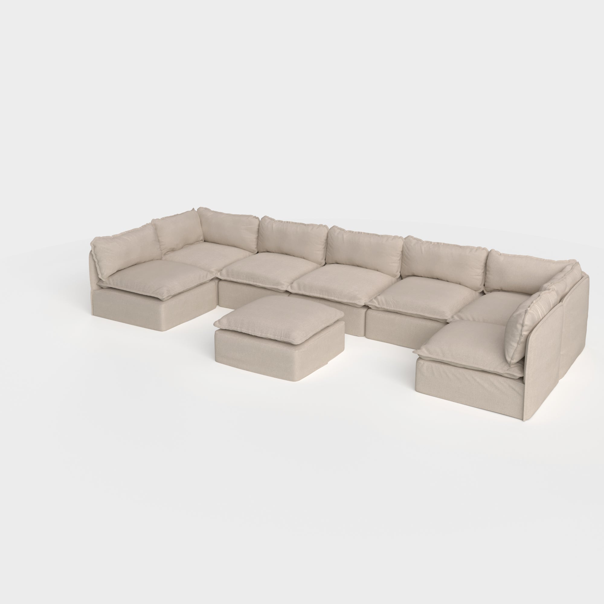 Modular Outdoor Washable 7-Seater Open-Ends U-Sectional + Ottoman | Classic Canvas in Sand