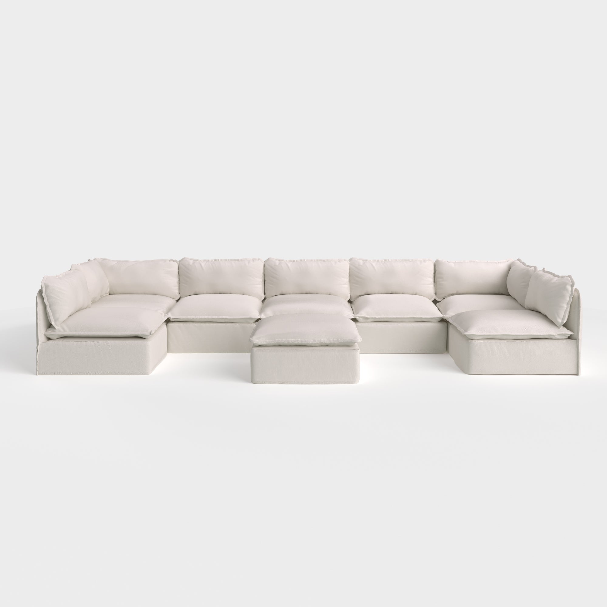 Modular Outdoor Washable 7-Seater Open-Ends U-Sectional + Ottoman | Nano Slubweave in Chai