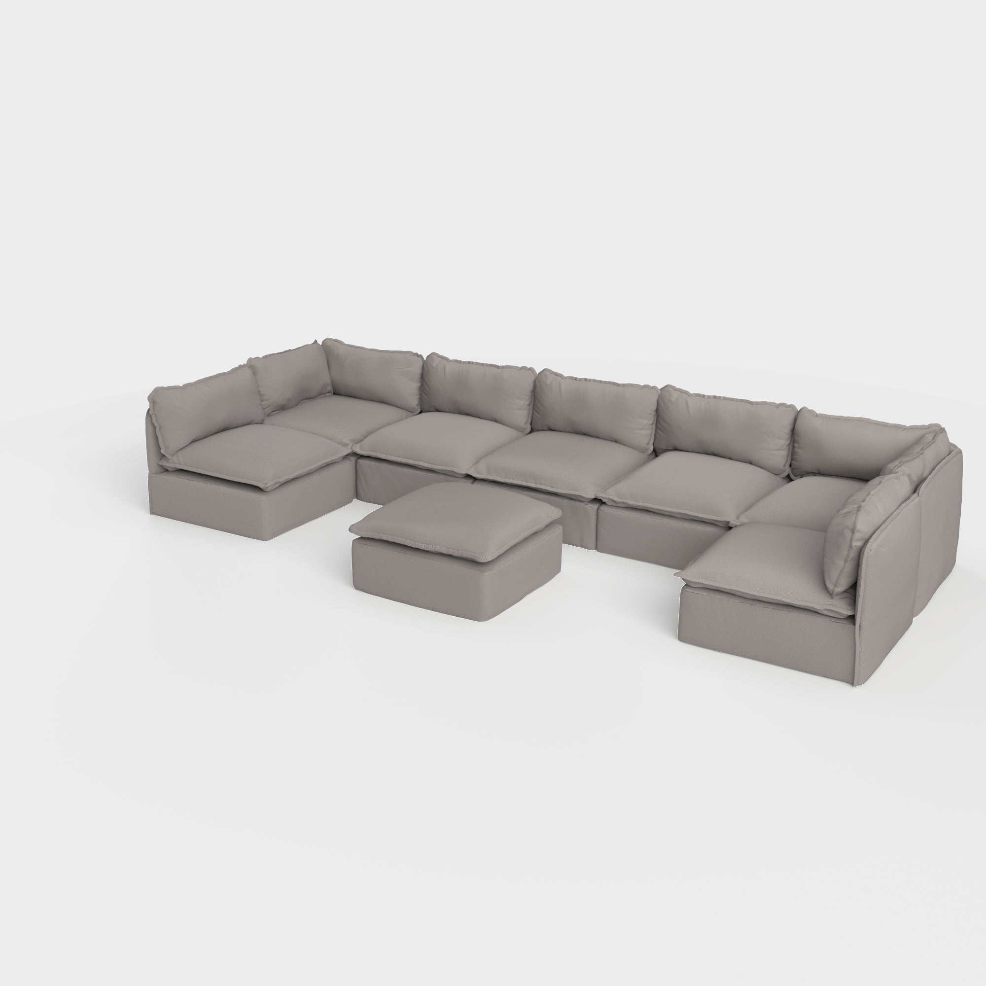 Modular Outdoor Washable 7-Seater Open-Ends U-Sectional + Ottoman | Nano Slubweave in Haze Gray