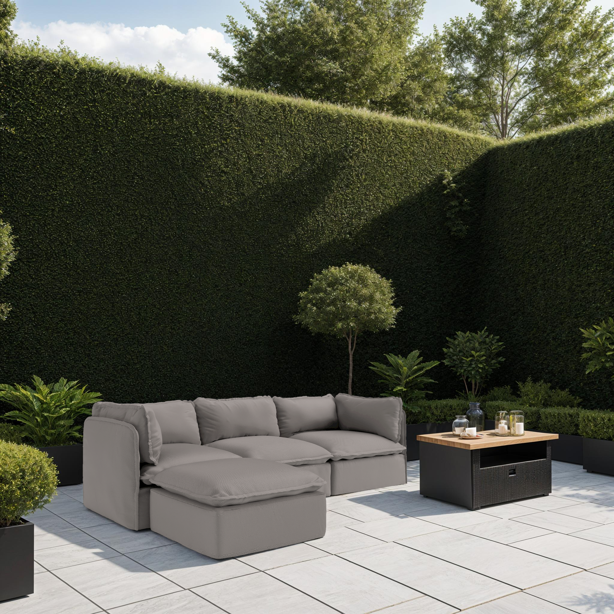 Modular Outdoor Washable 7-Seater Open-Ends U-Sectional + Ottoman | Nano Slubweave in Haze Gray