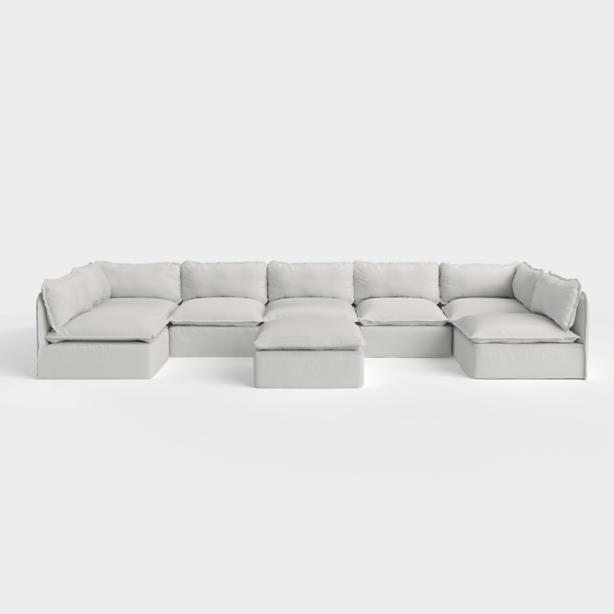 Modular Outdoor Washable 7-Seater Open-Ends U-Sectional + Ottoman | Nano Slubweave in Mist