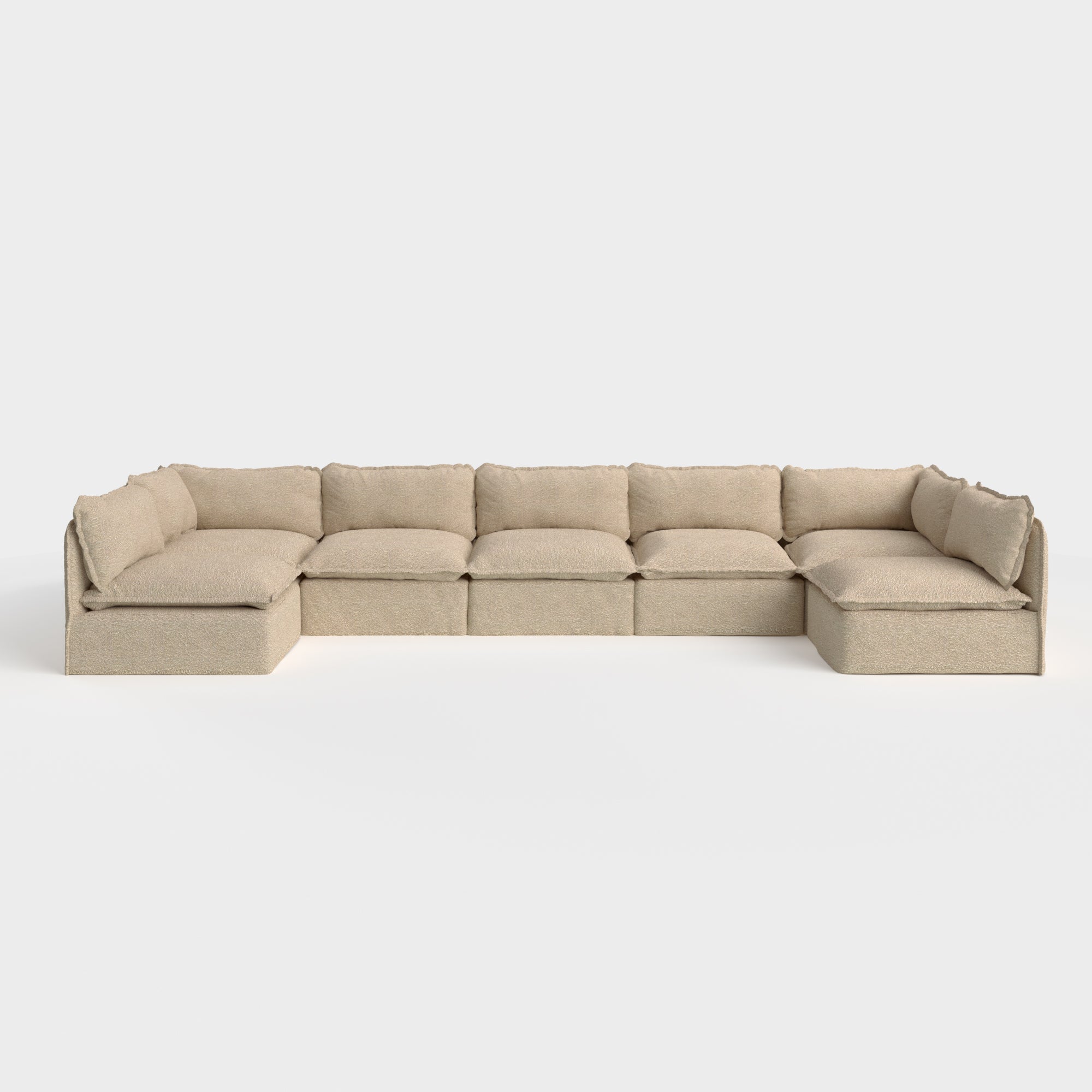 Modular Outdoor Washable 7-Seater Open-Ends U-Sectional | Alfresco Boucle in Cashew