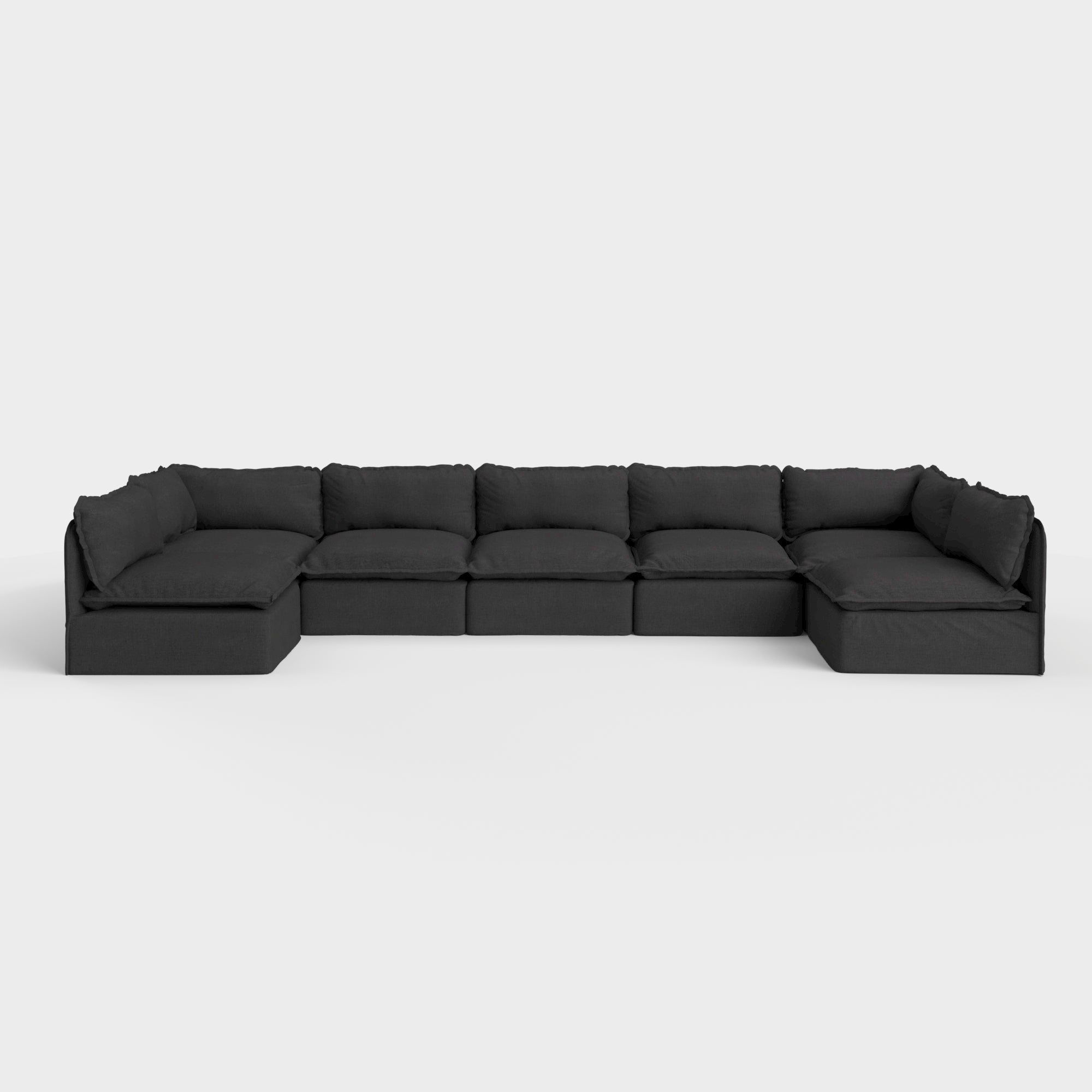 Modular Outdoor Washable 7-Seater Open-Ends U-Sectional | Classic Canvas in Charcoal