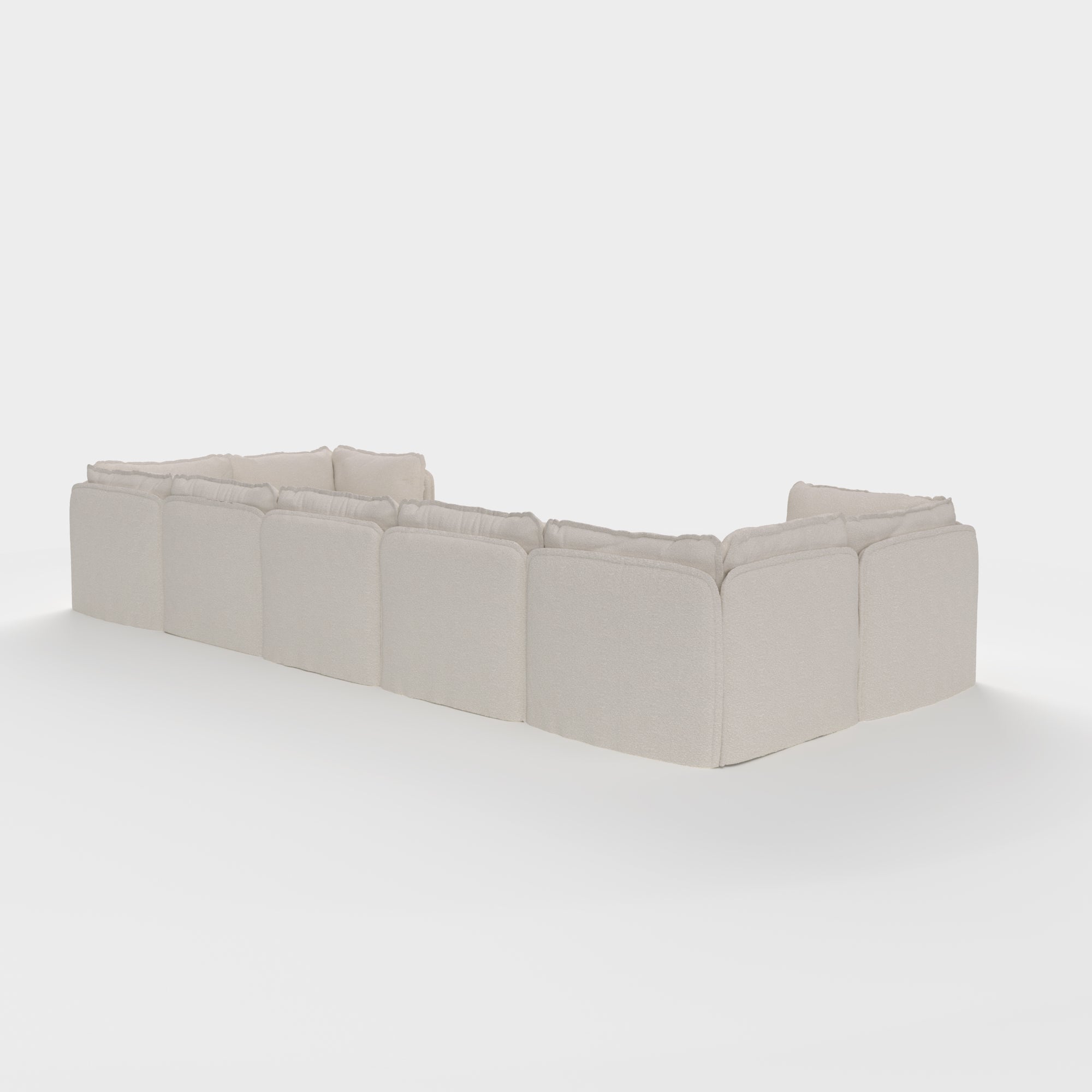 Modular Outdoor Washable 7-Seater U-Sectional + Bench Ottoman | Alfresco Boucle in Creme
