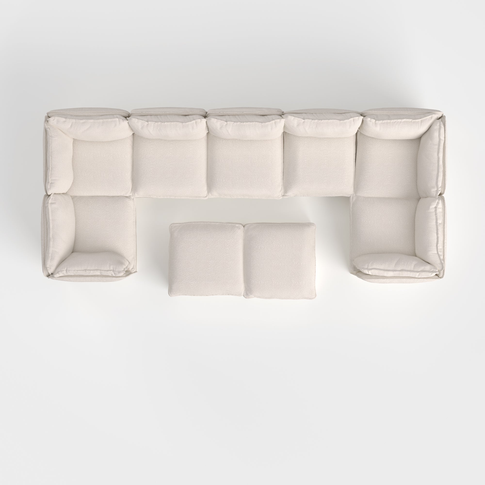 Modular Outdoor Washable 7-Seater U-Sectional + Bench Ottoman | Alfresco Boucle in Creme