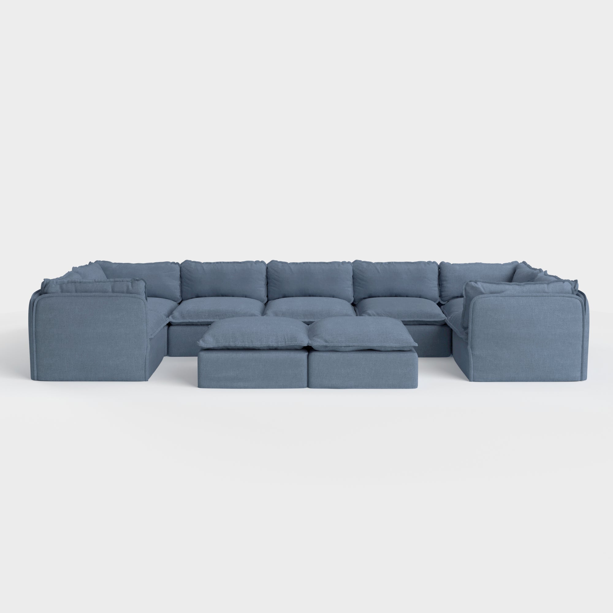 Modular Outdoor Washable 7-Seater U-Sectional + Bench Ottoman | Classic Canvas in Ocean