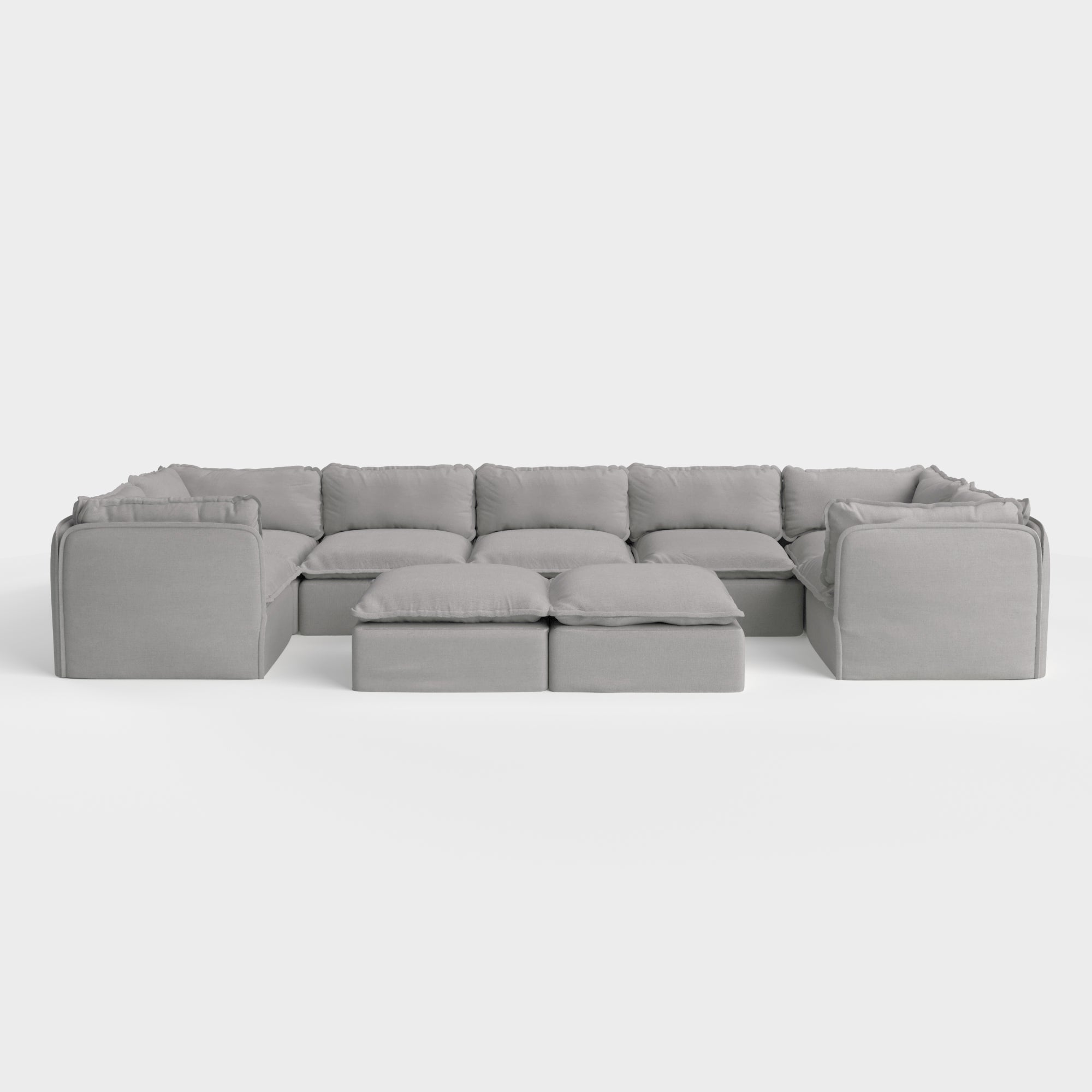 Modular Outdoor Washable 7-Seater U-Sectional + Bench Ottoman | Classic Canvas in Stone Gray