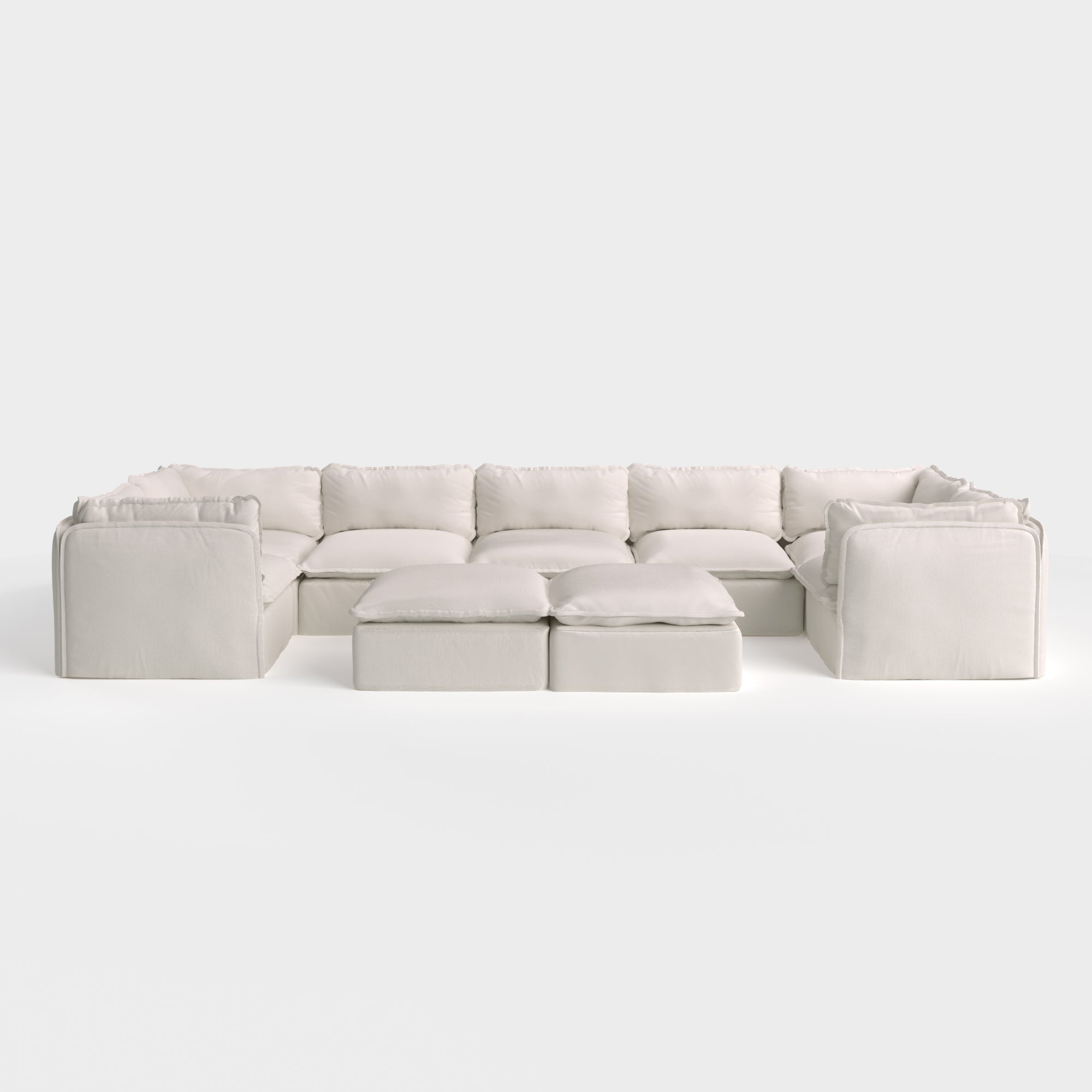 Modular Outdoor Washable 7-Seater U-Sectional + Bench Ottoman | Nano Slubweave in Chai