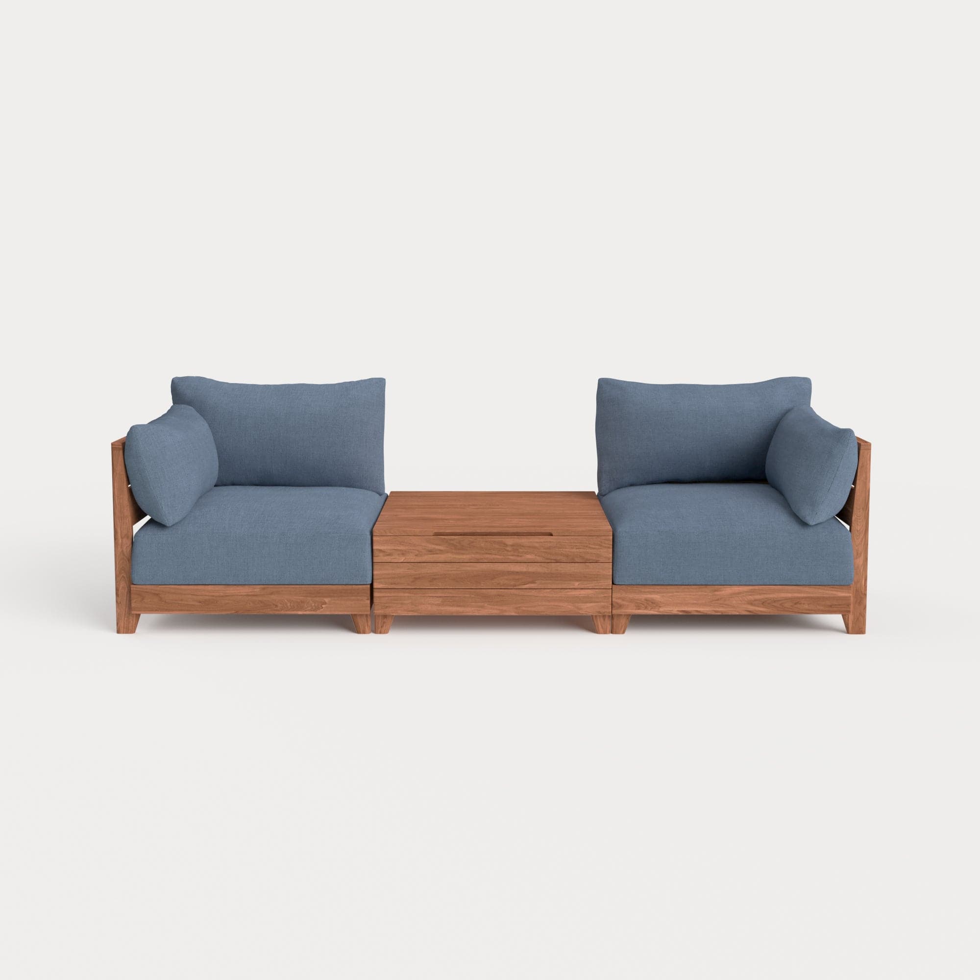 Dwell™ Modular Teak Outdoor 2-Seater + Storage Coffee Table | Classic Canvas in Ocean
