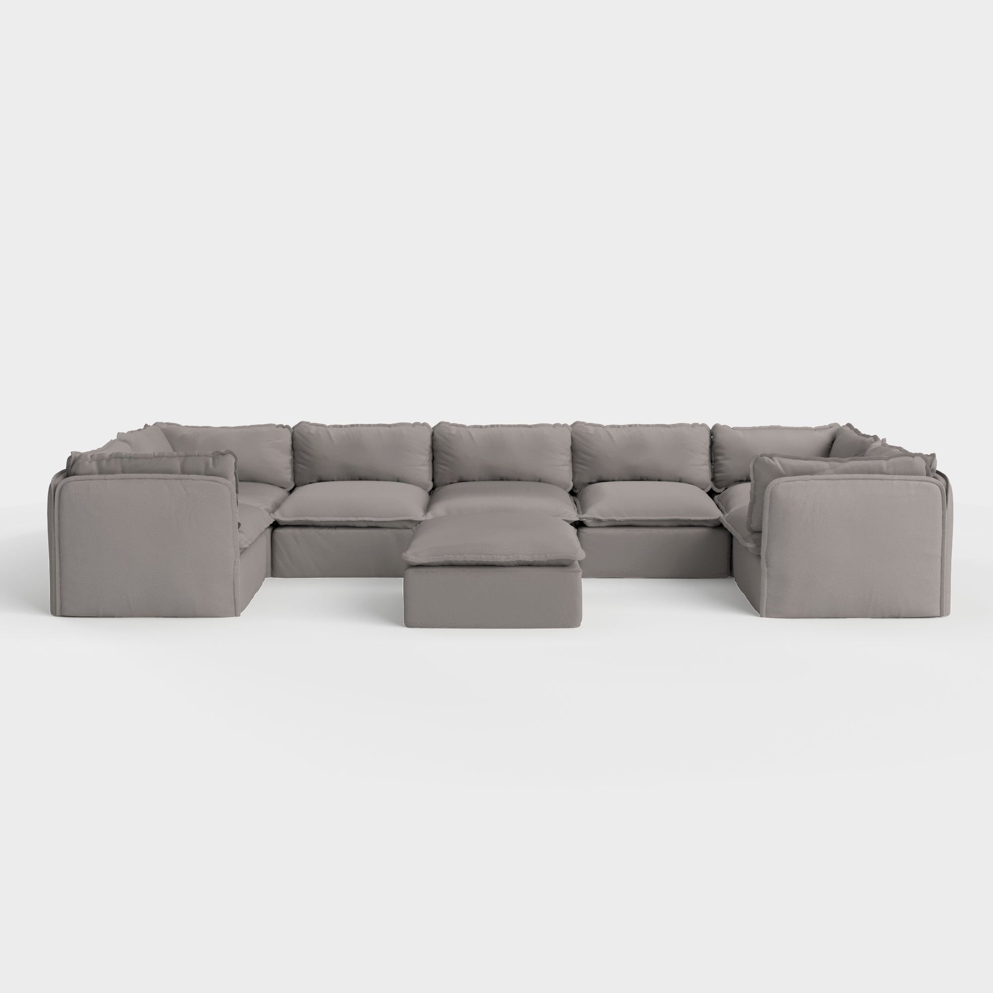 Modular Outdoor Washable 7-Seater U-Sectional + Ottoman | Nano Slubweave in Haze Gray