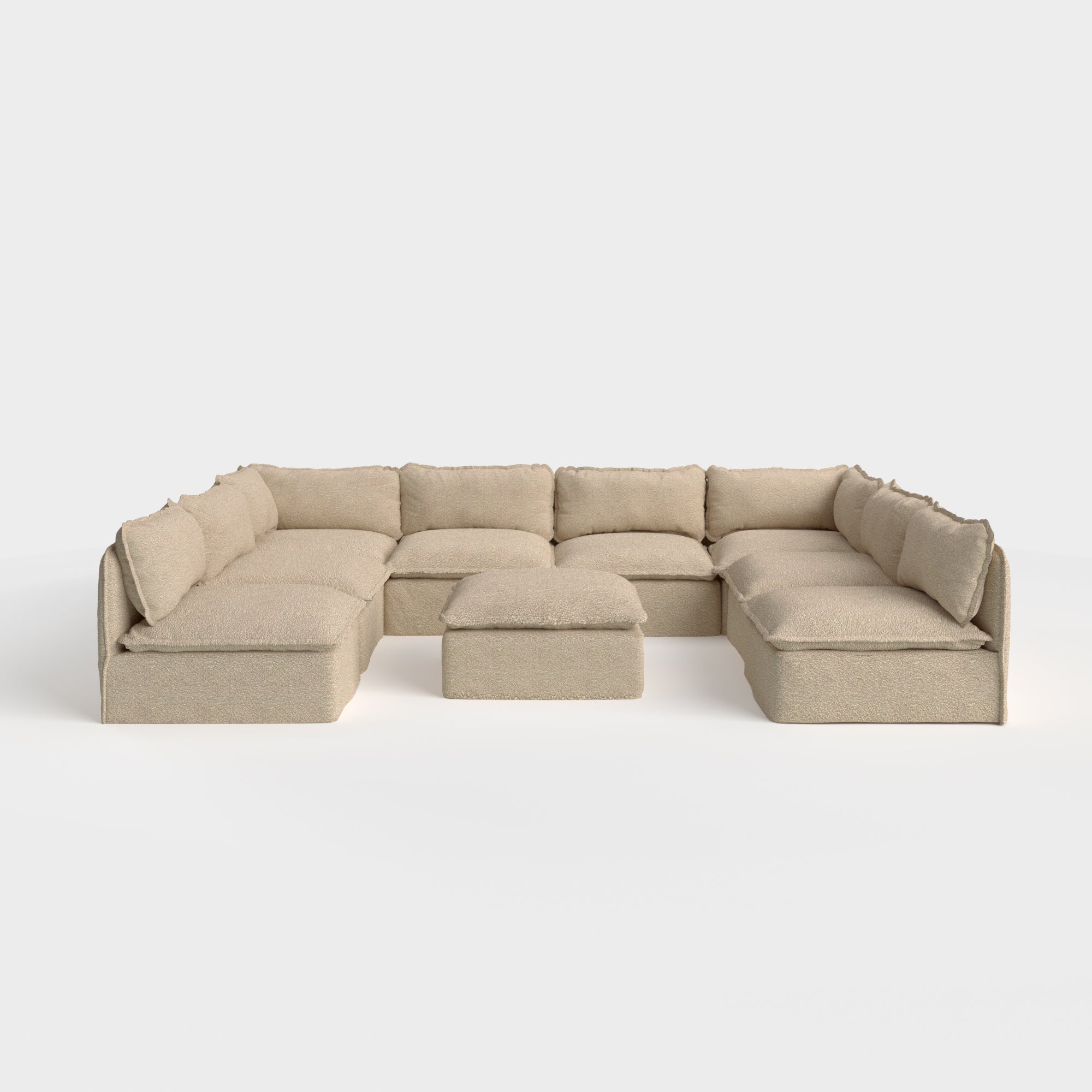 Modular Outdoor Washable 8-Seater Open-Ends U-Sectional  + Ottoman | Alfresco Boucle in Cashew
