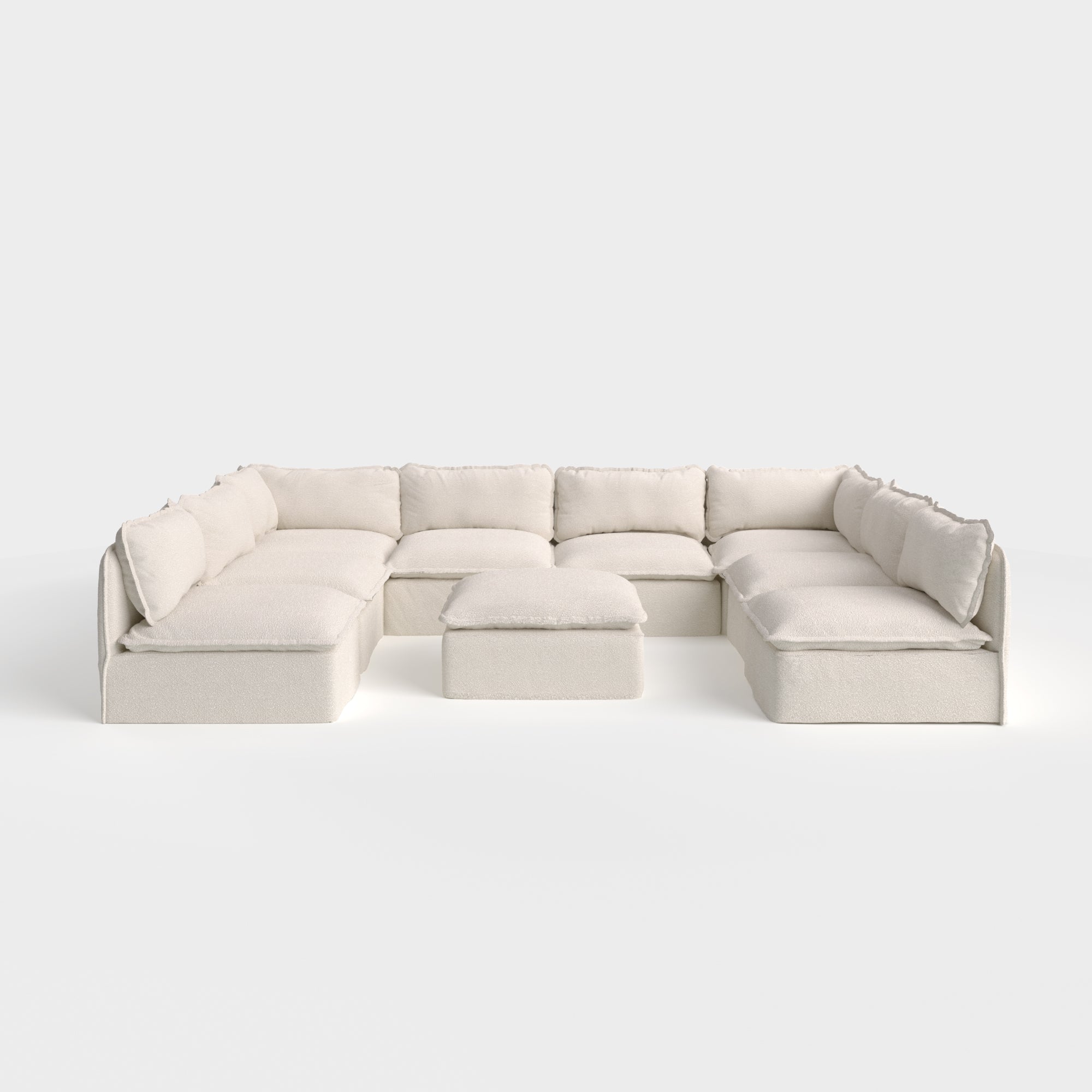 Modular Outdoor Washable 8-Seater Open-Ends U-Sectional + Ottoman | Alfresco Boucle in Creme