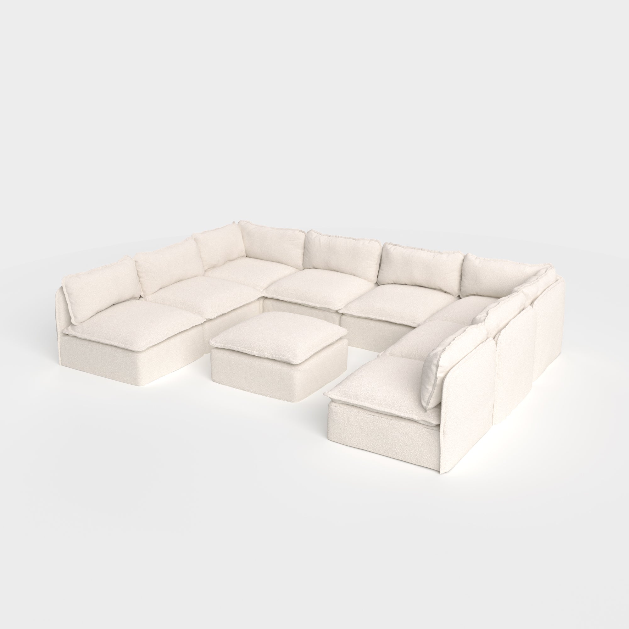 Modular Outdoor Washable 8-Seater Open-Ends U-Sectional + Ottoman | Alfresco Boucle in Creme