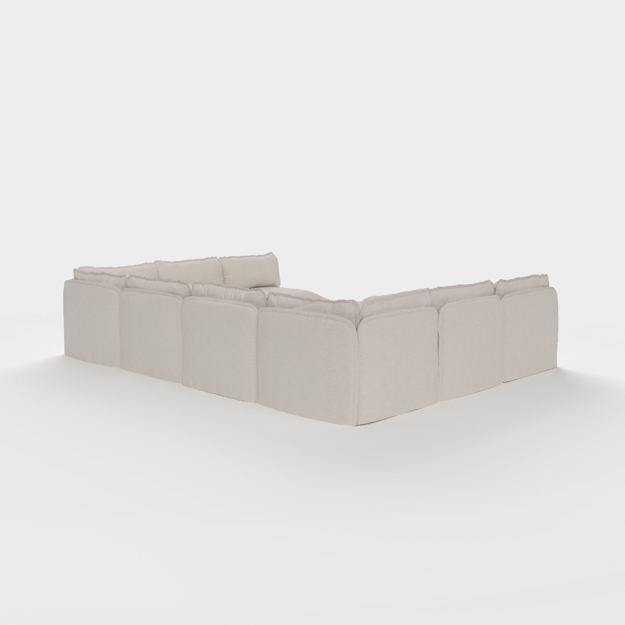 Modular Outdoor Washable 8-Seater Open-Ends U-Sectional + Ottoman | Alfresco Boucle in Creme