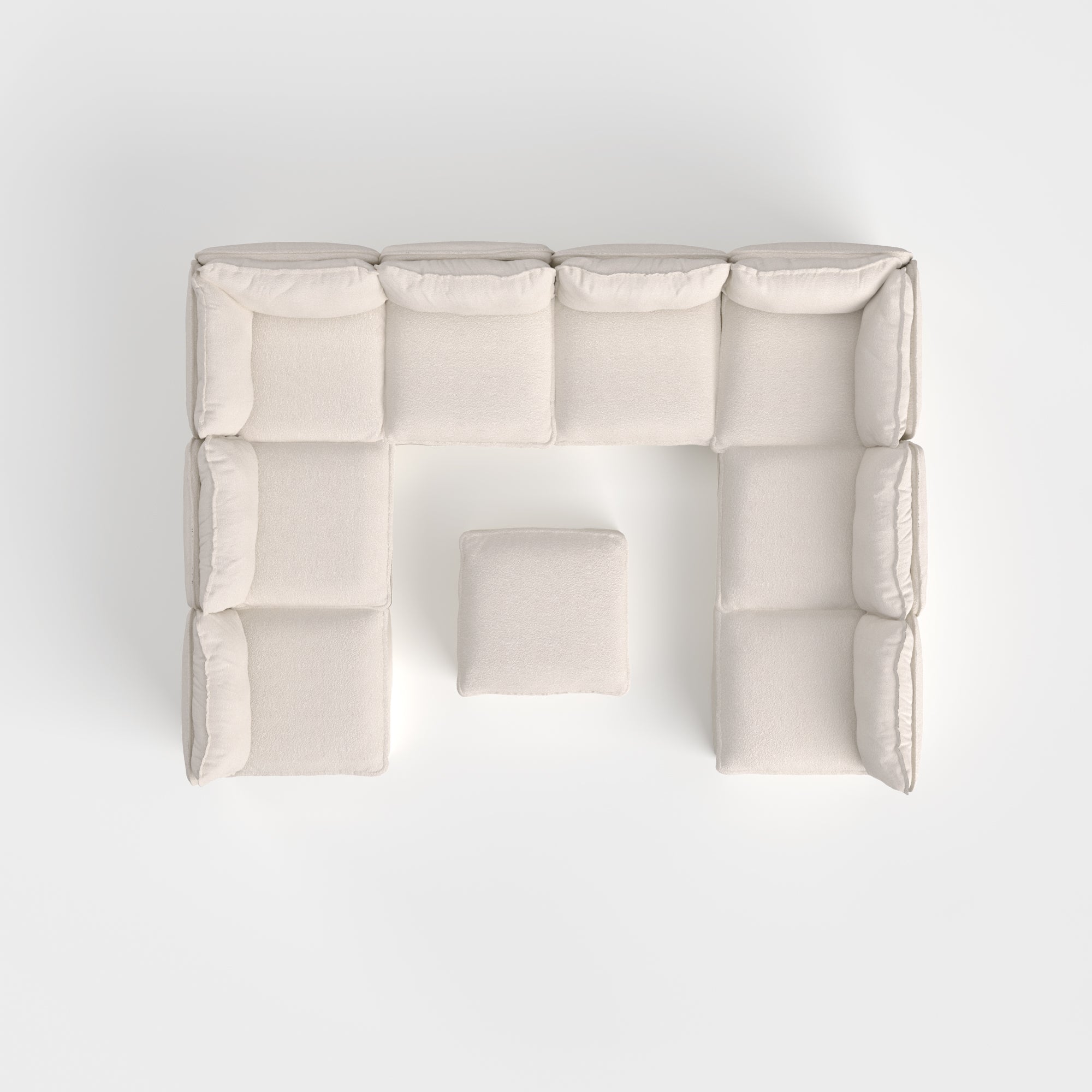 Modular Outdoor Washable 8-Seater Open-Ends U-Sectional + Ottoman | Alfresco Boucle in Creme