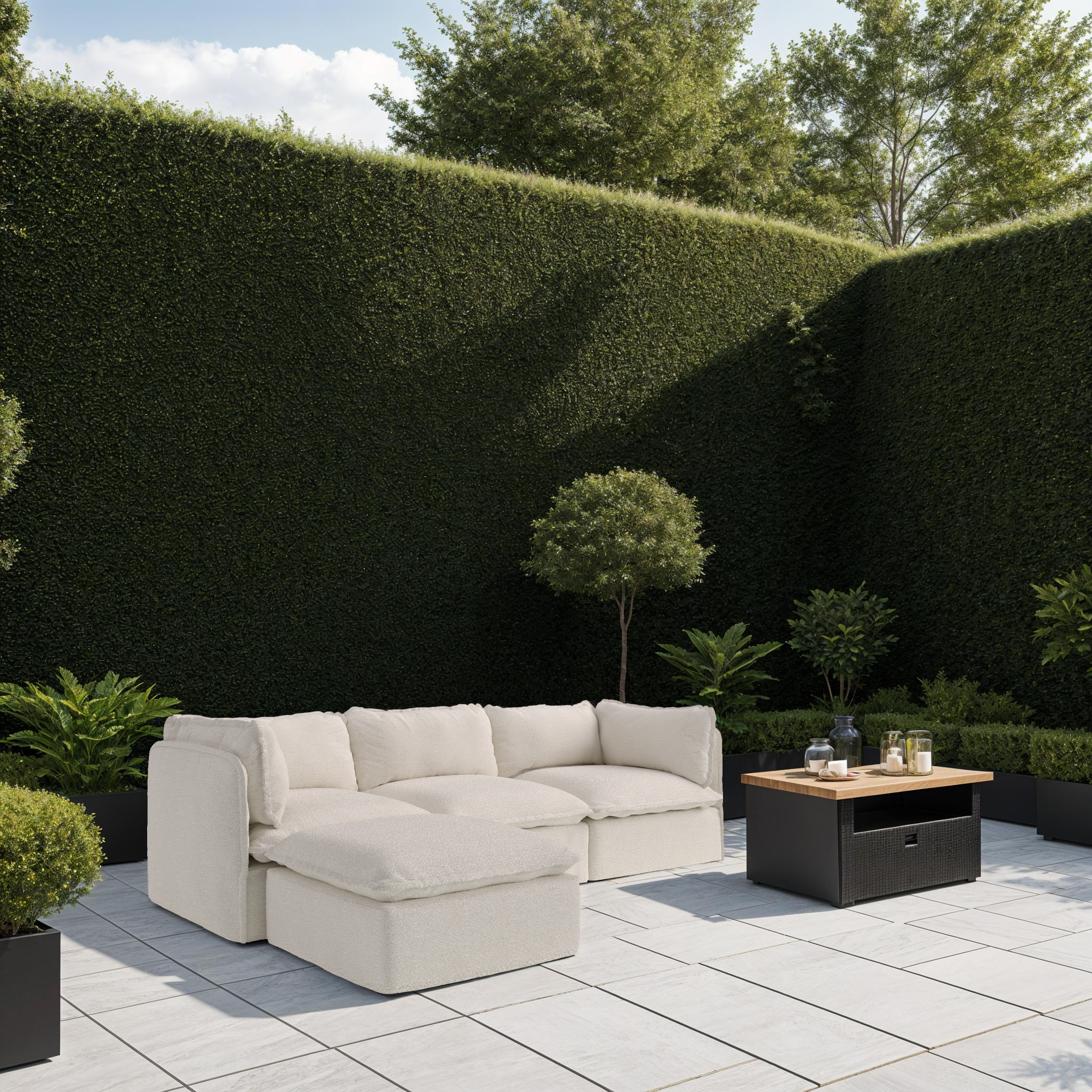 Modular Outdoor Washable 8-Seater Open-Ends U-Sectional + Ottoman | Alfresco Boucle in Creme
