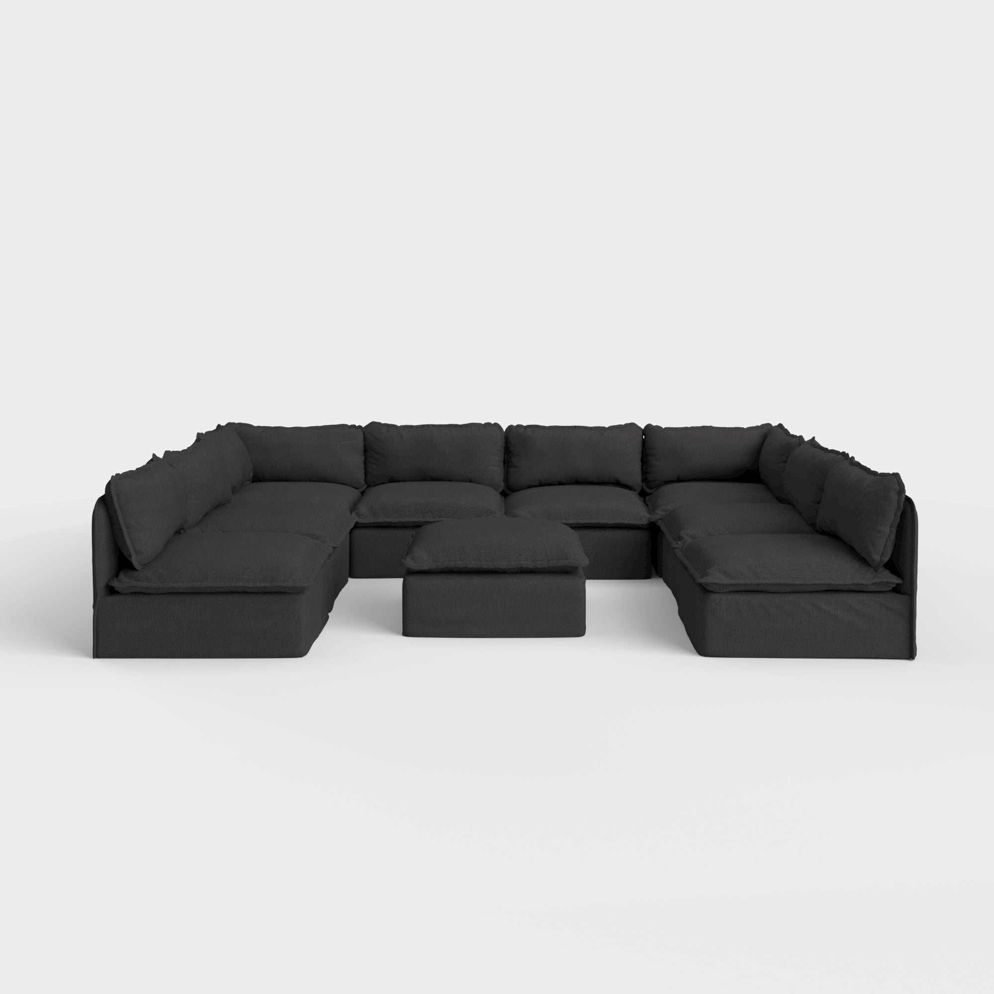 Modular Outdoor Washable 8-Seater Open-Ends U-Sectional  + Ottoman | Classic Canvas in Charcoal