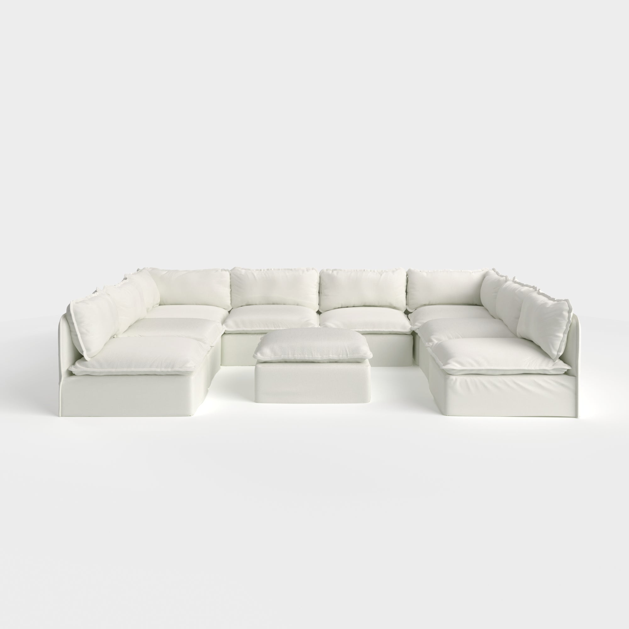 Modular Outdoor Washable 8-Seater Open-Ends U-Sectional + Ottoman | Classic Canvas in Cloud
